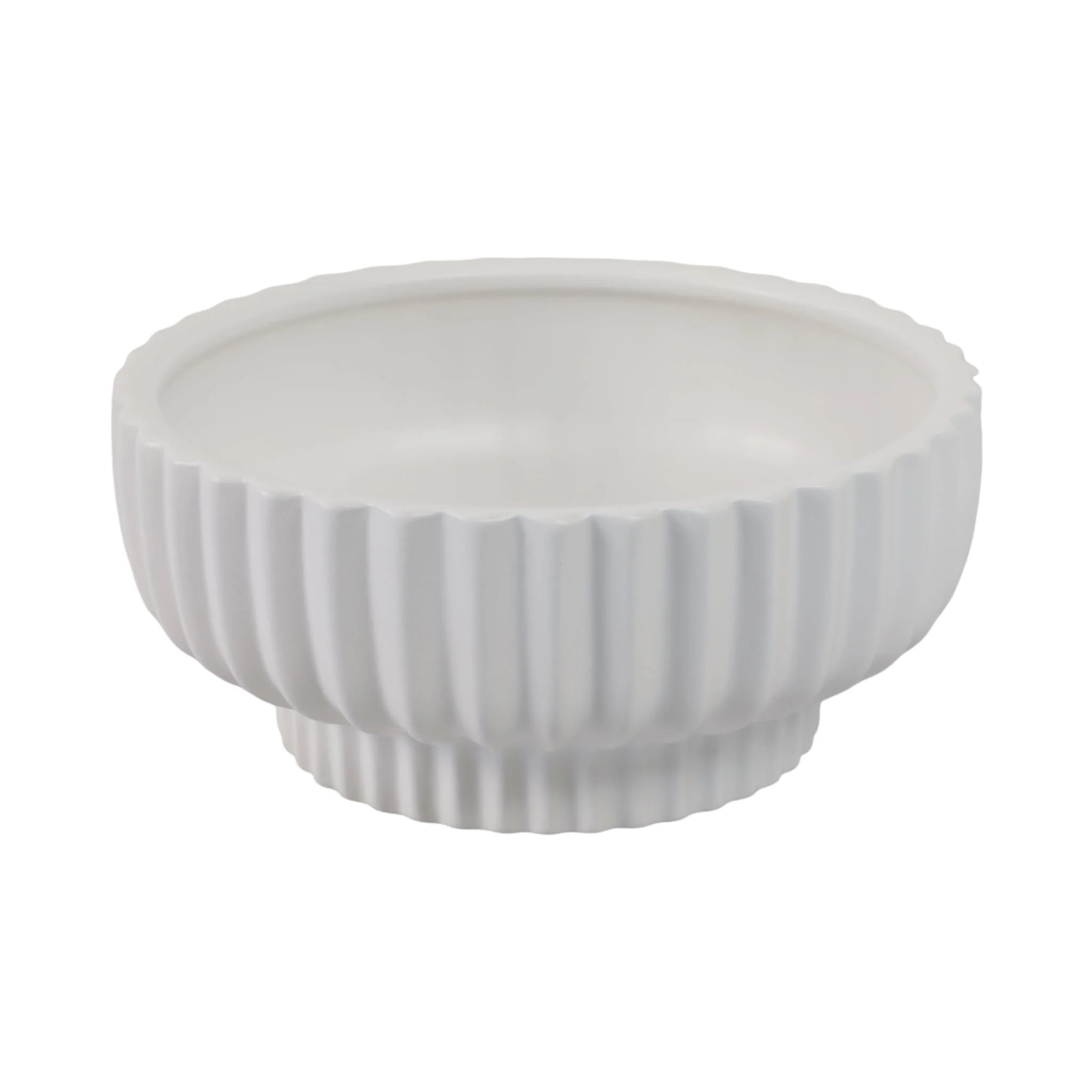 12x5" Ridged Pedestal Bowl, White - Image 4