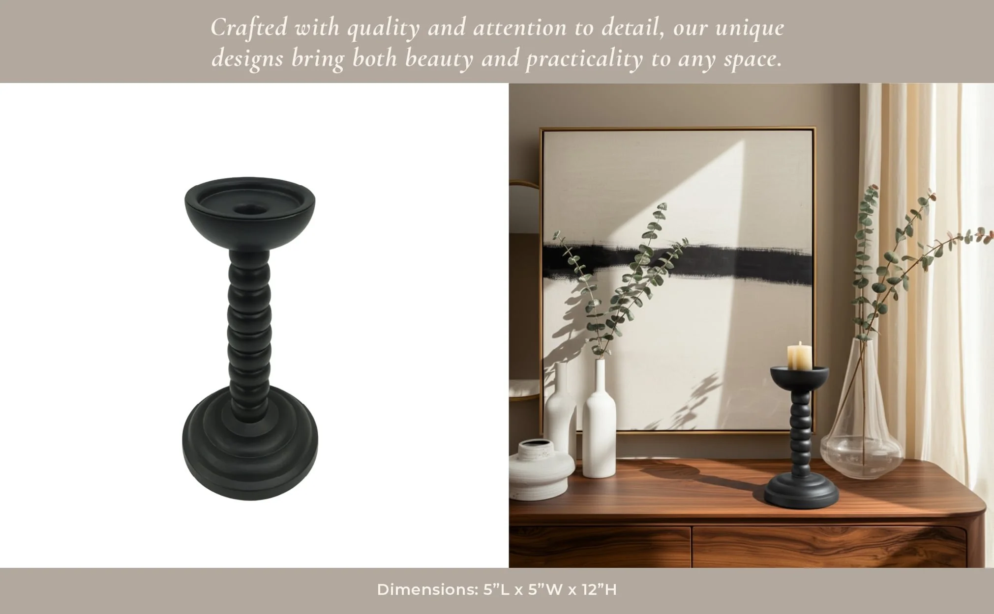 12x5" Stacked Pillar & Taper Holder, Black - Image 6