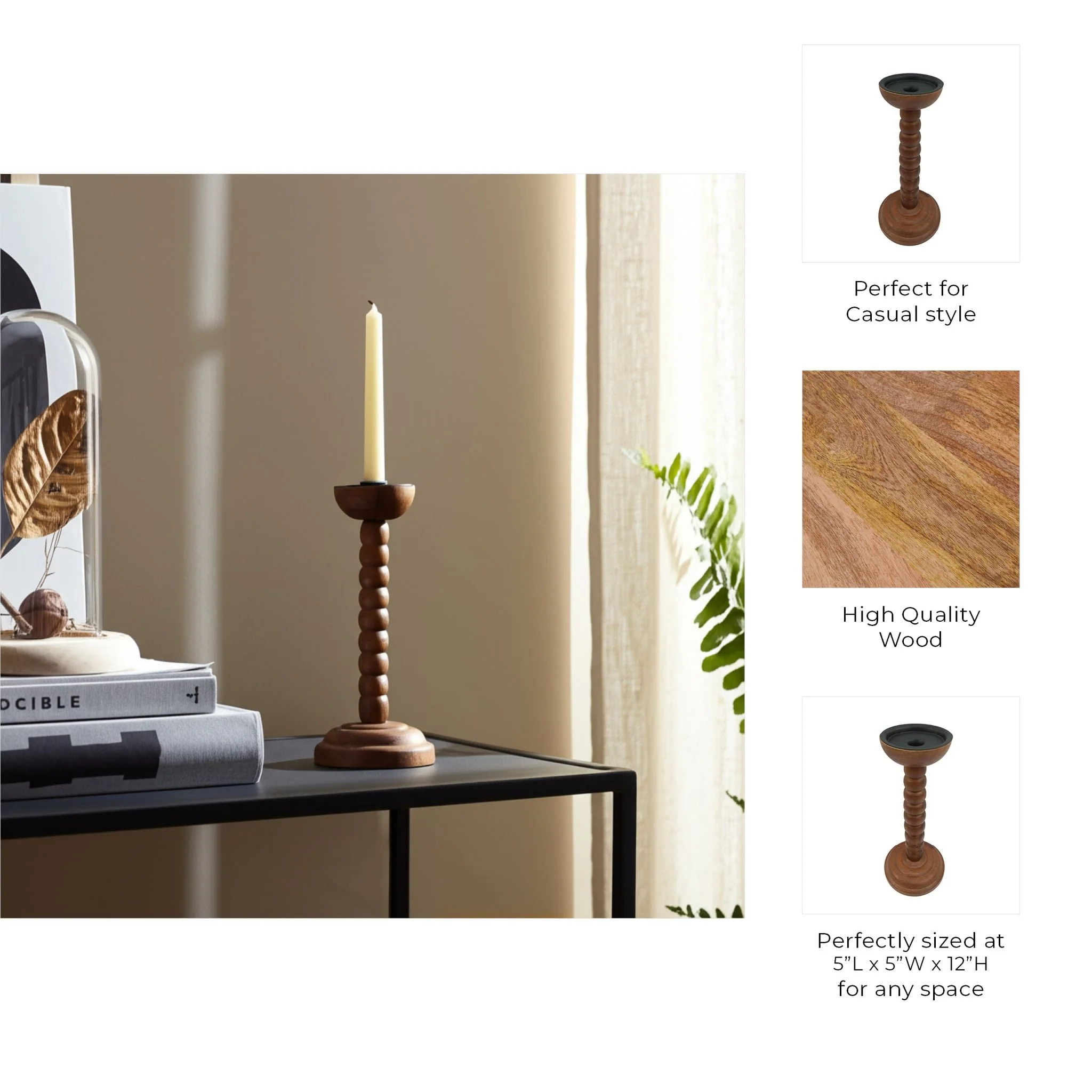12x5" Stacked Pillar & Taper Holder, Walnut - Image 2