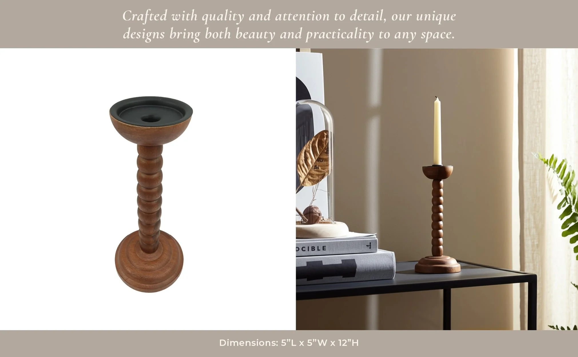 12x5" Stacked Pillar & Taper Holder, Walnut - Image 5
