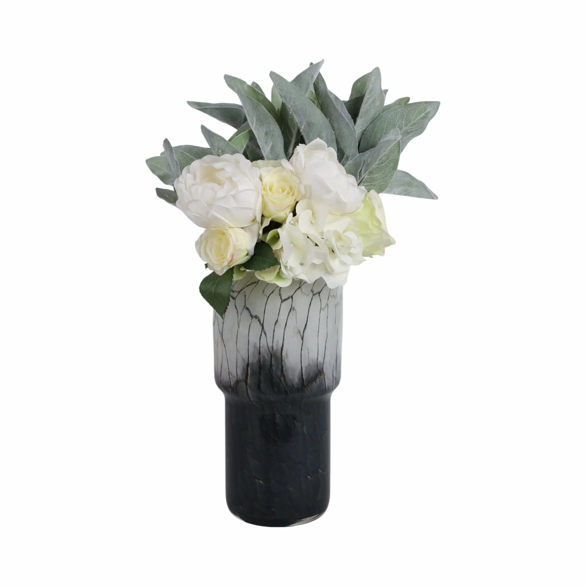 12x6" Abstract Glass Vase With Veining, White/blac - Image 2