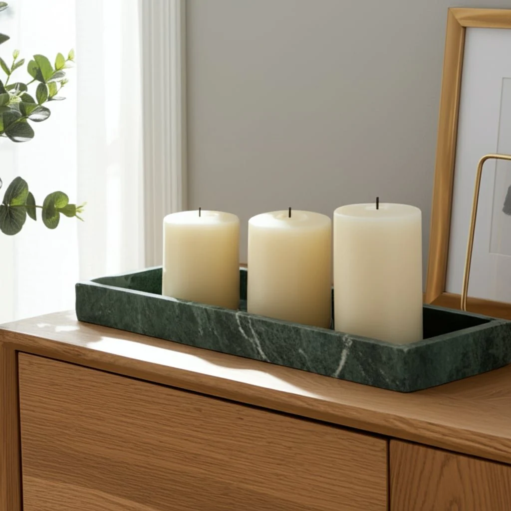 12x6" Marble Candle Tray, Green - Image 11
