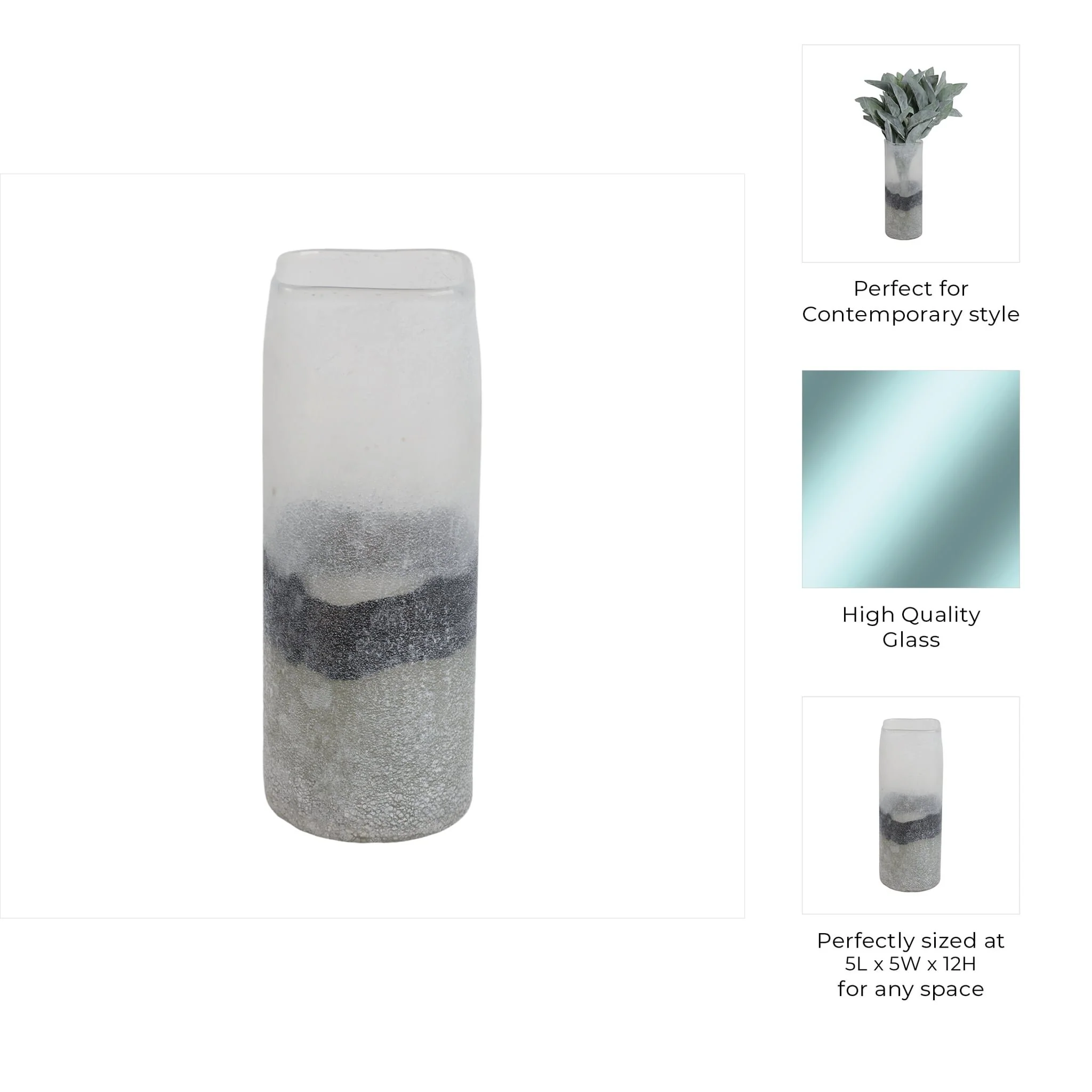 12x6" Ombre Soda Finish Glass Vase, Clear/black - Image 9