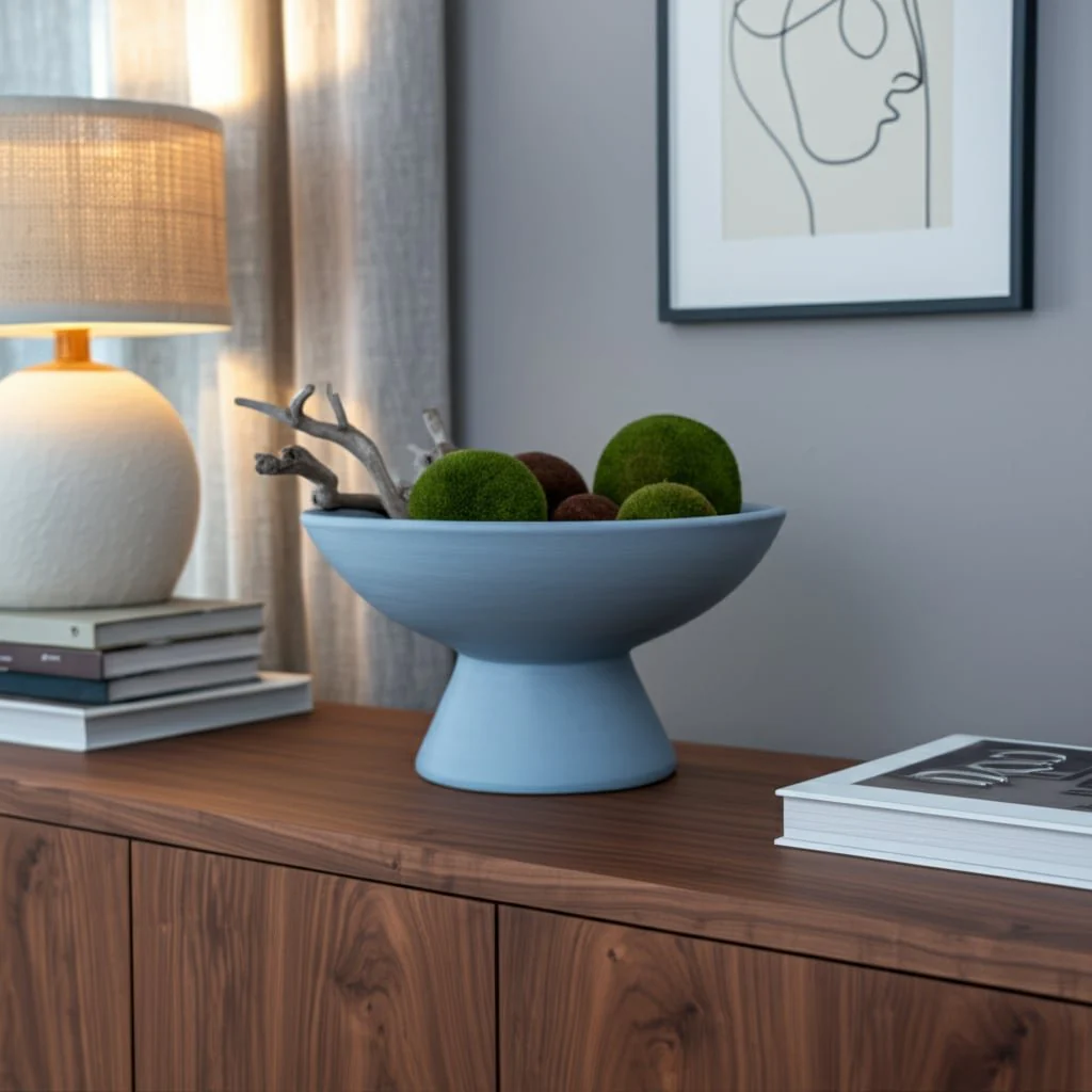 12x6" Terracotta Pedestal Bowl, Blue - Image 10