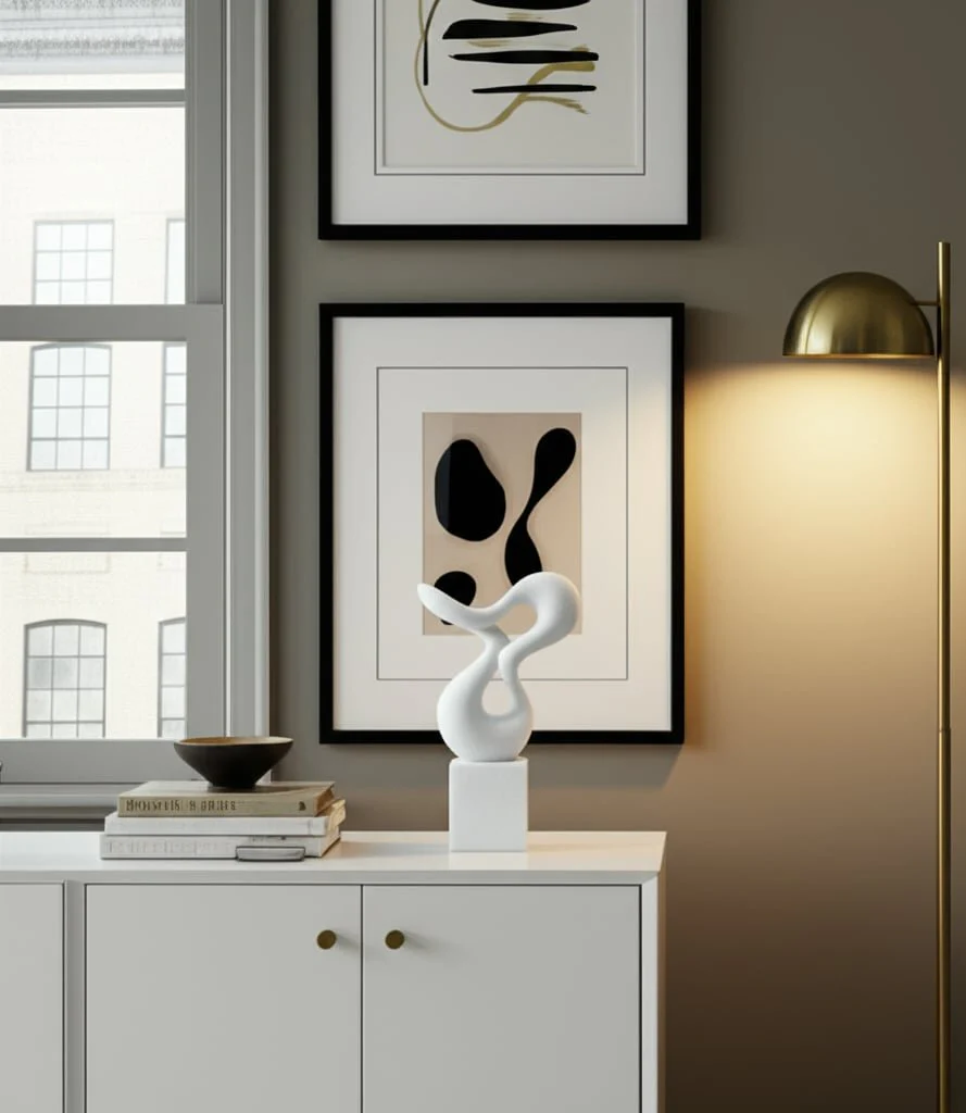 12x7" Abstract Resin Sculpture On Base, White - Image 12