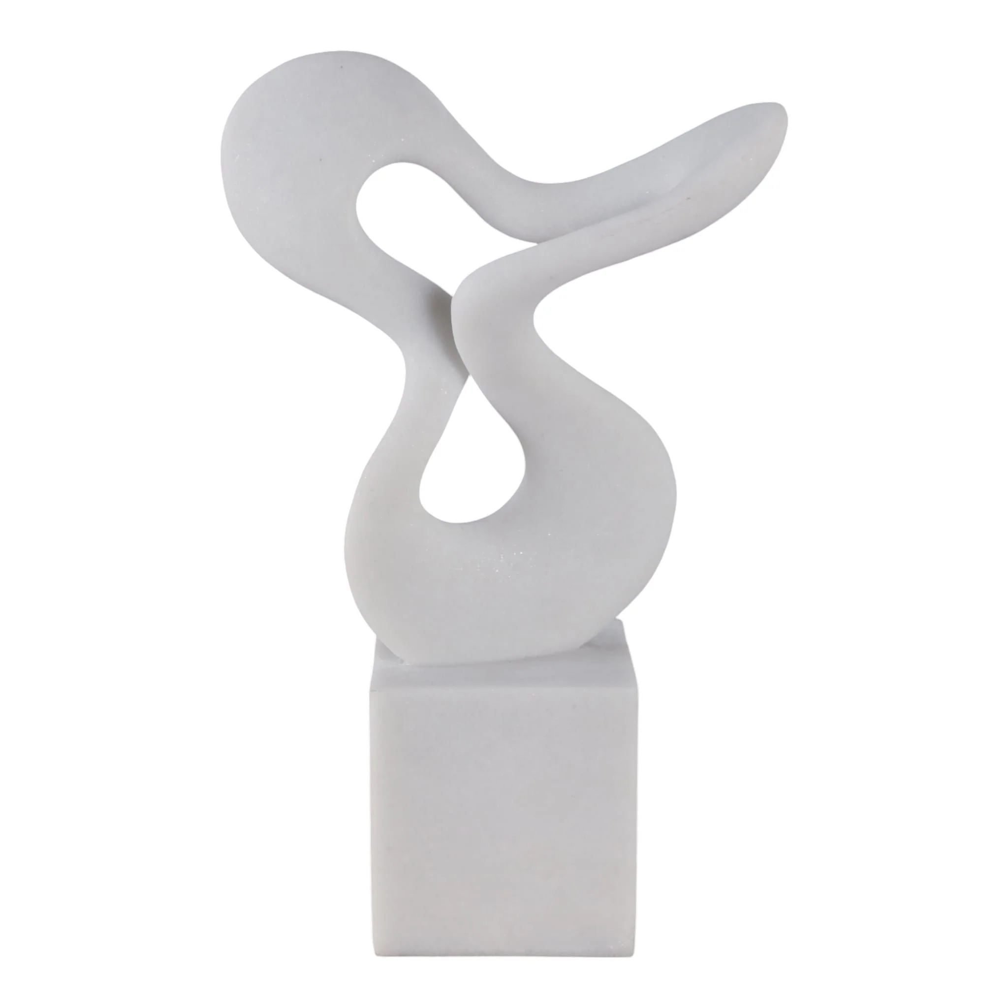 12x7" Abstract Resin Sculpture On Base, White - Image 4