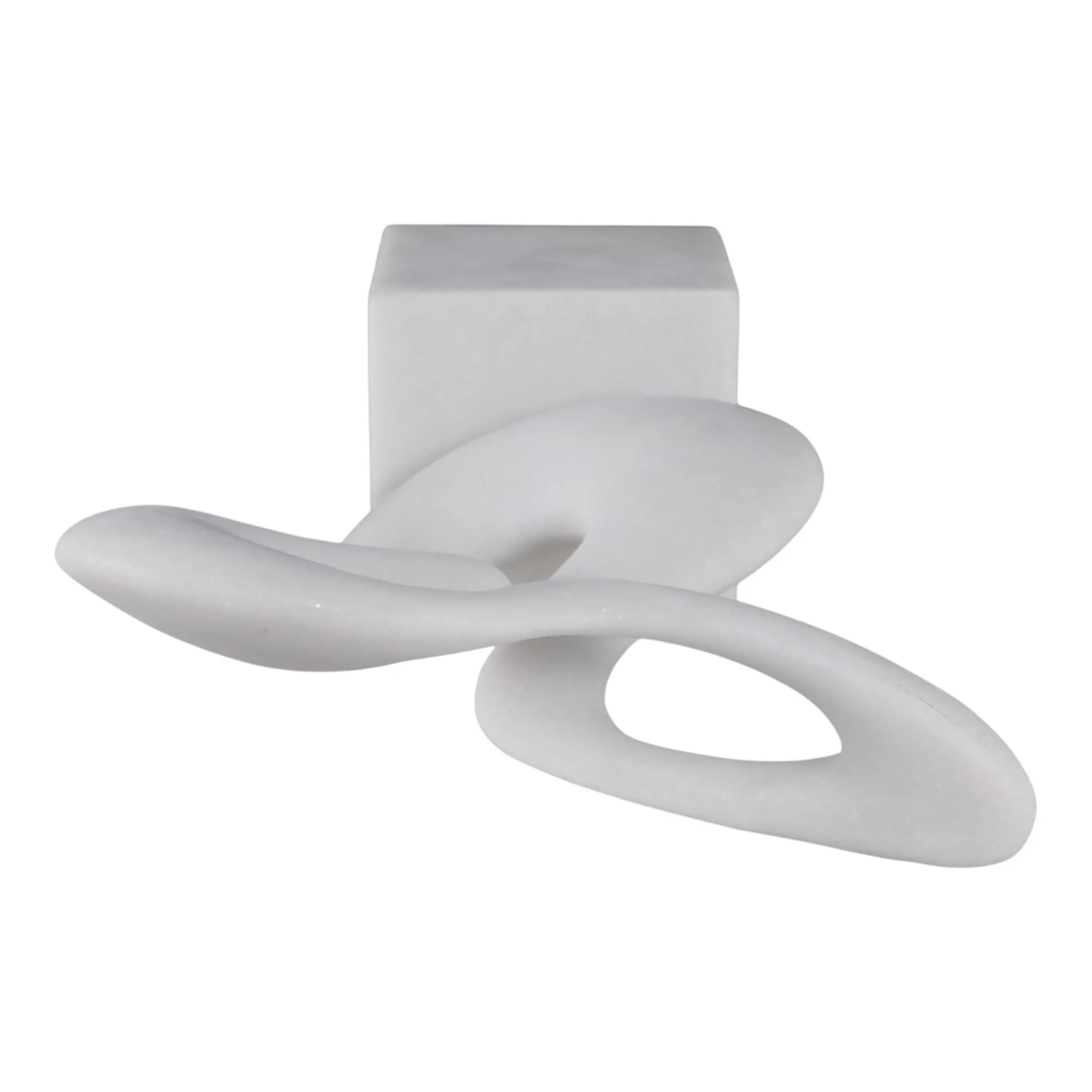 12x7" Abstract Resin Sculpture On Base, White - Image 7