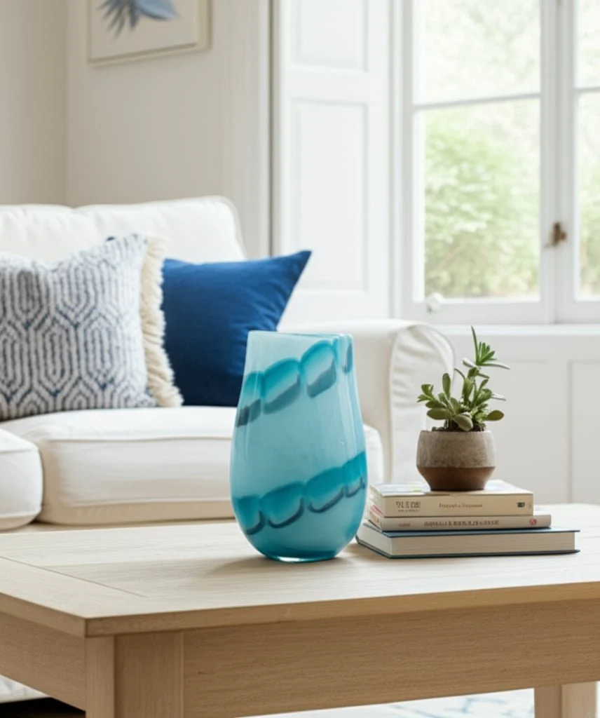 12x7" Bead Pattern Glass Vase, Blue - Image 13