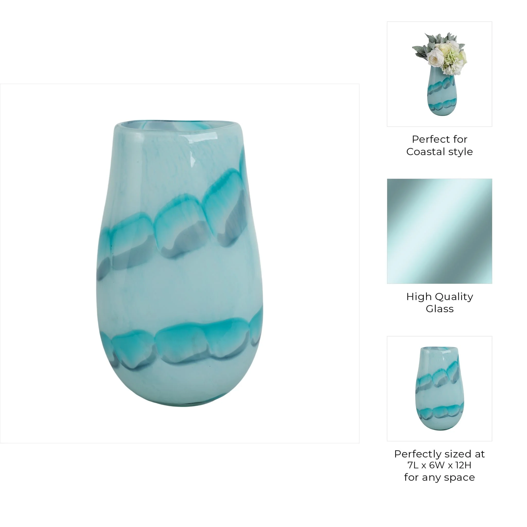 12x7" Bead Pattern Glass Vase, Blue - Image 9