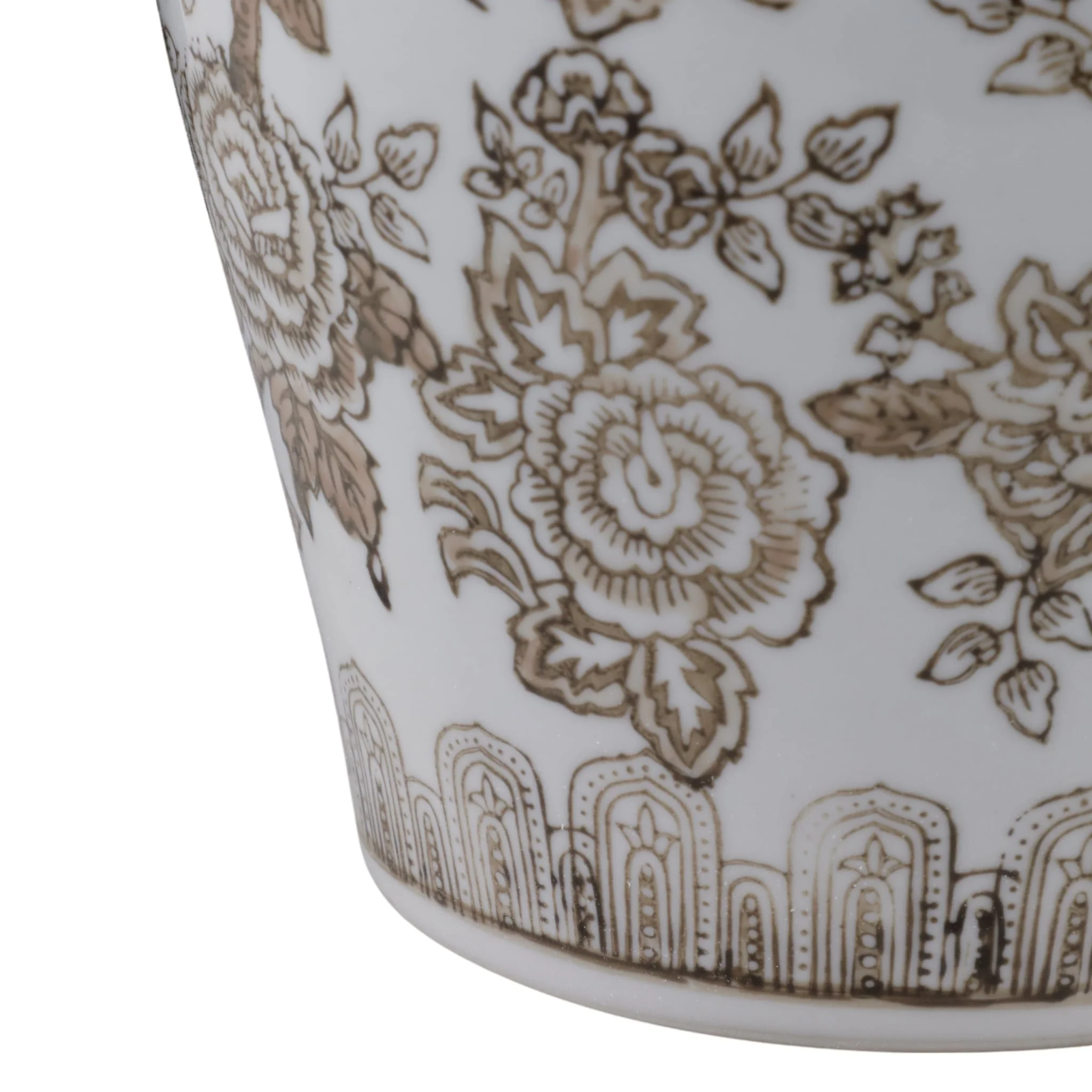 12x7" Chinoiserie Bird & Vines Temple Jar,brwn/wht - Image 5