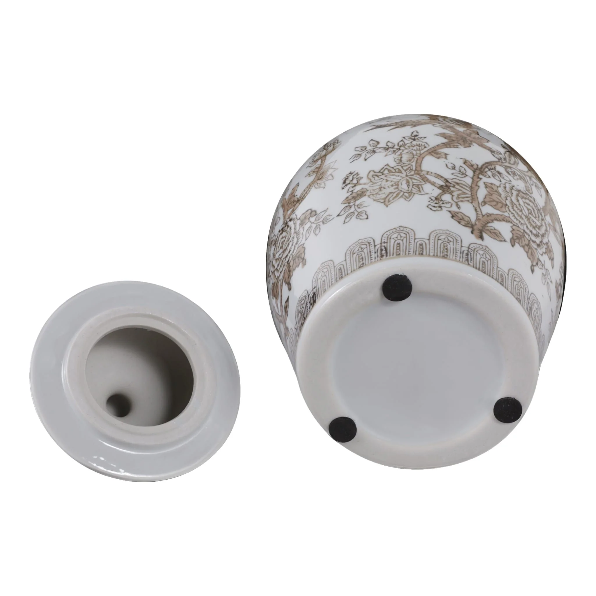 12x7" Chinoiserie Bird & Vines Temple Jar,brwn/wht - Image 7