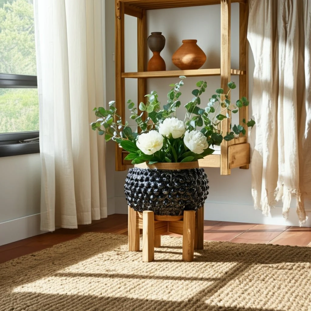12x7" Round Bubble Planter, Black/brown - Image 5