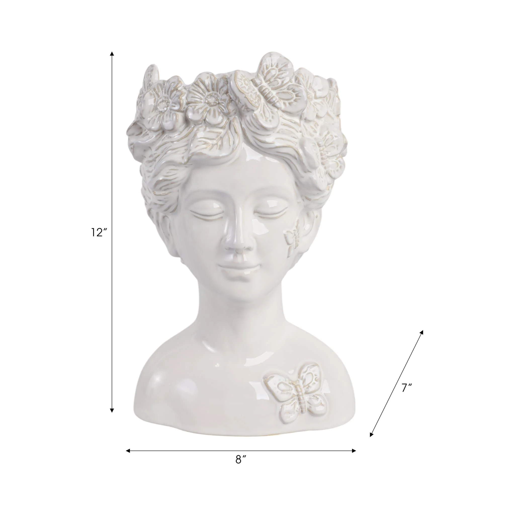 12x8" Flower & Butterfly Crown Lady Planter, Ivory - Image 8