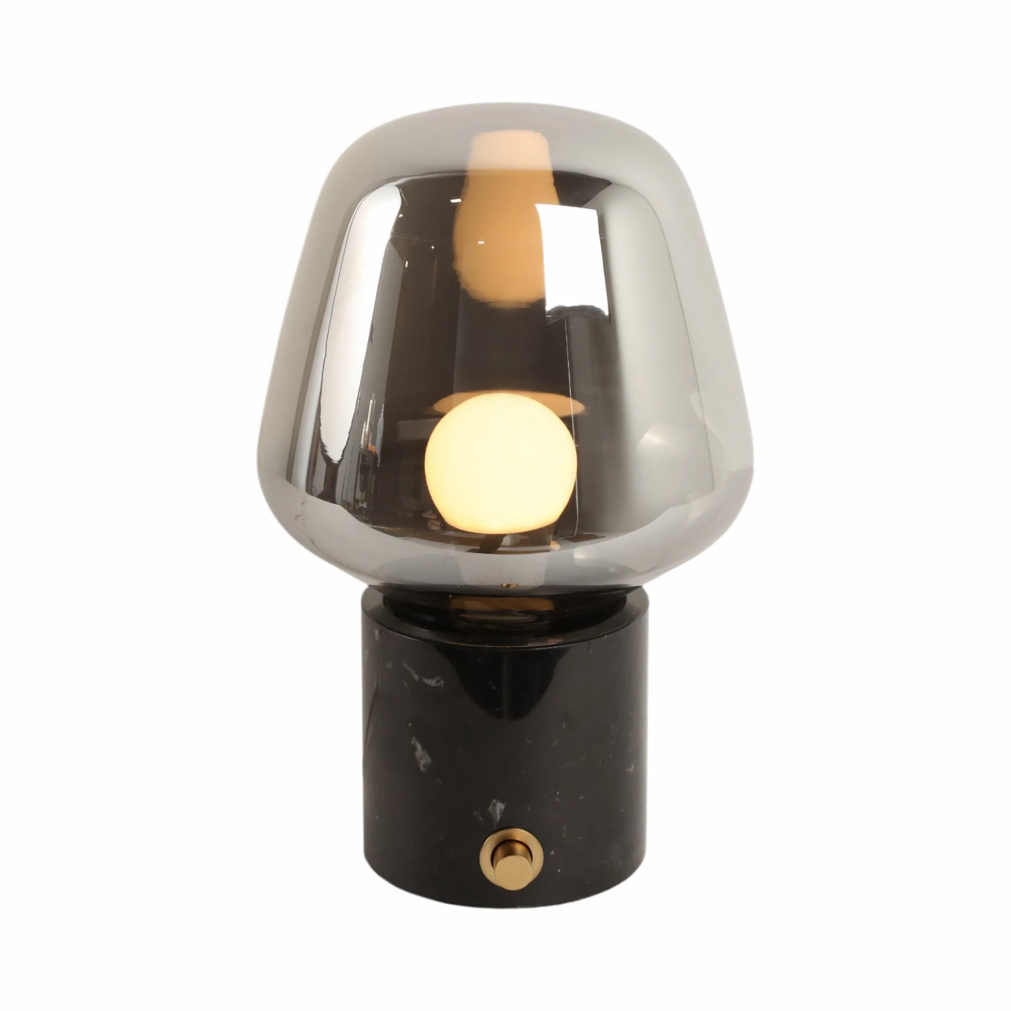 12x8" Glass Shade On Marble Base With Switch, Blac - Image 2