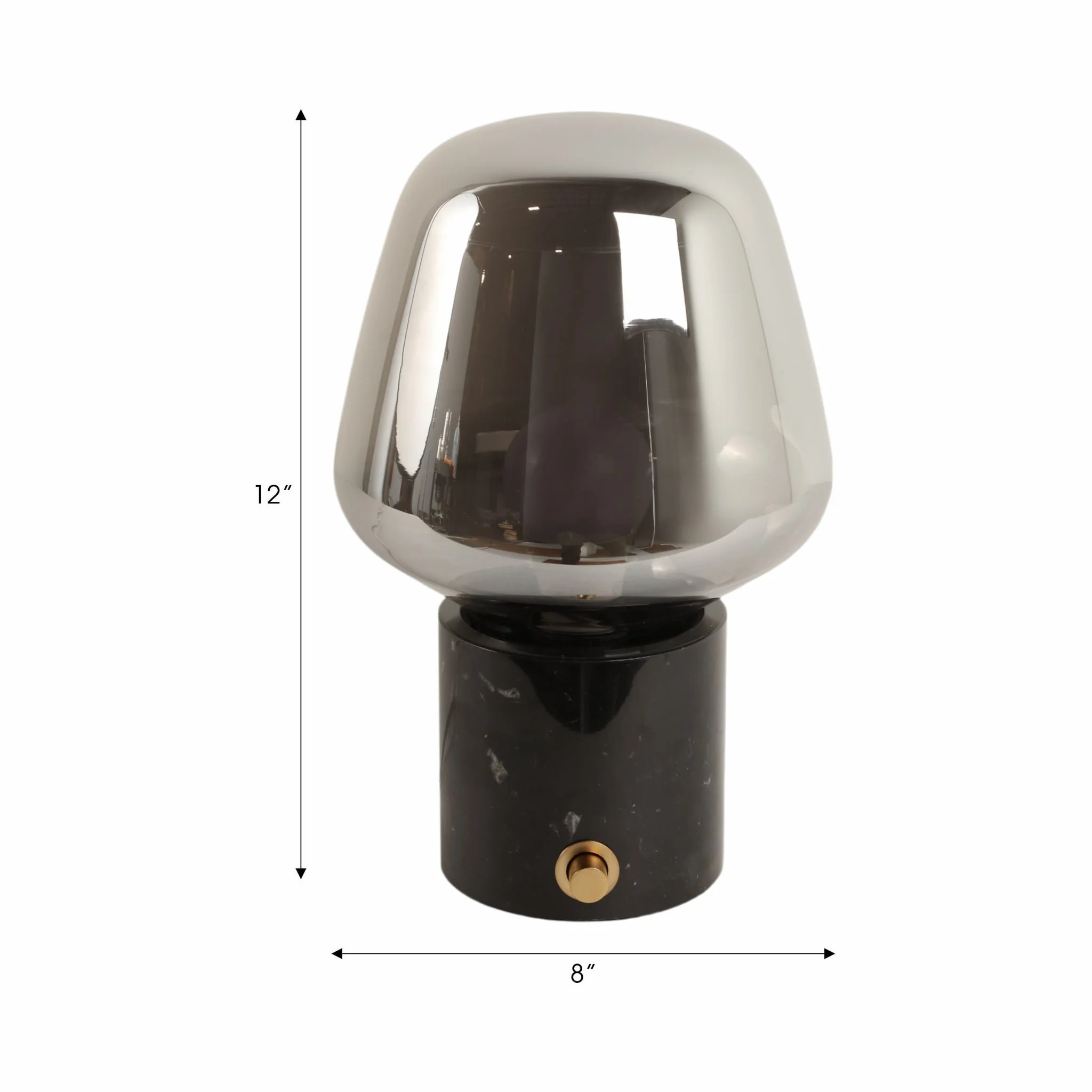 12x8" Glass Shade On Marble Base With Switch, Blac - Image 7