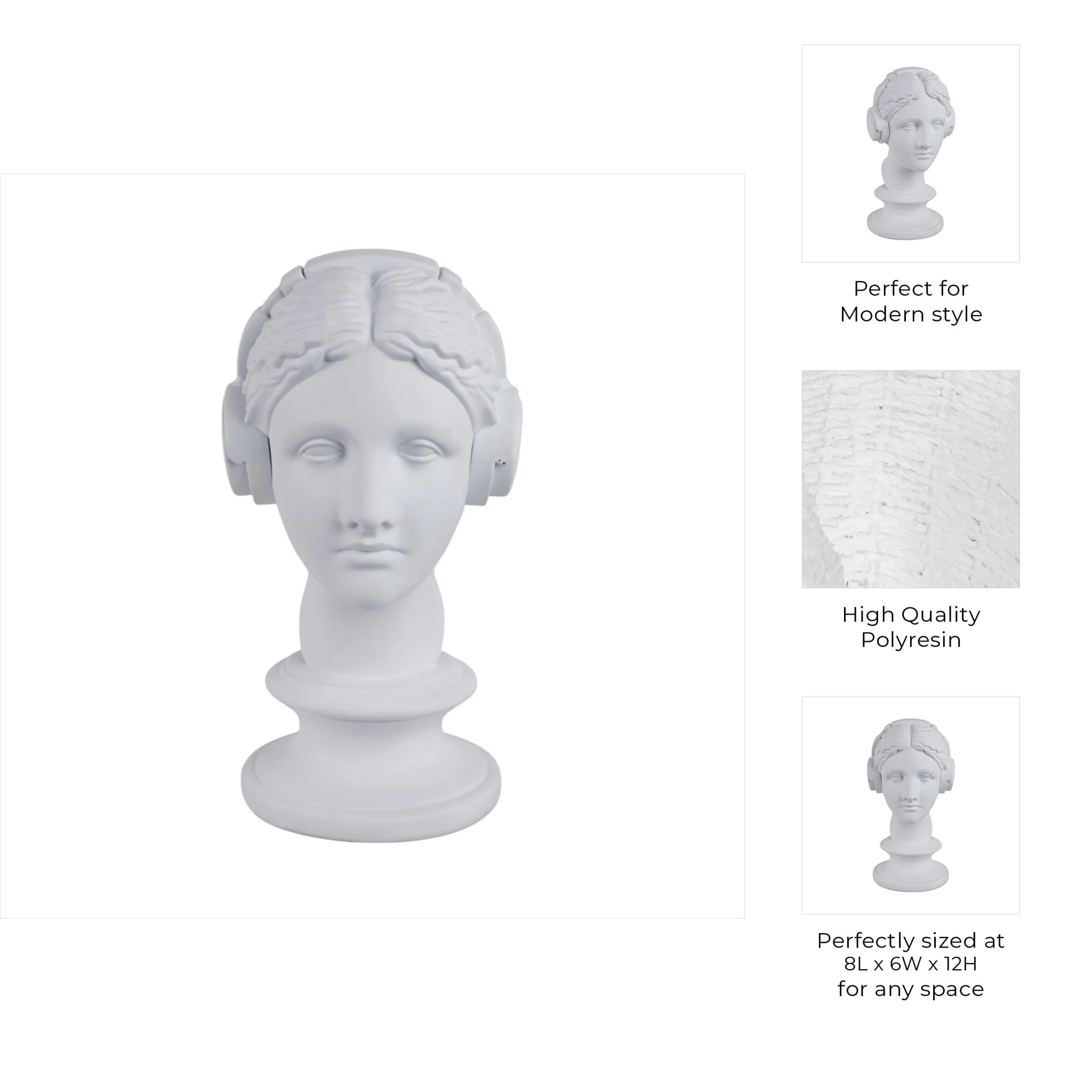 12x8" Modern Grecian With Headphones, White - Image 10