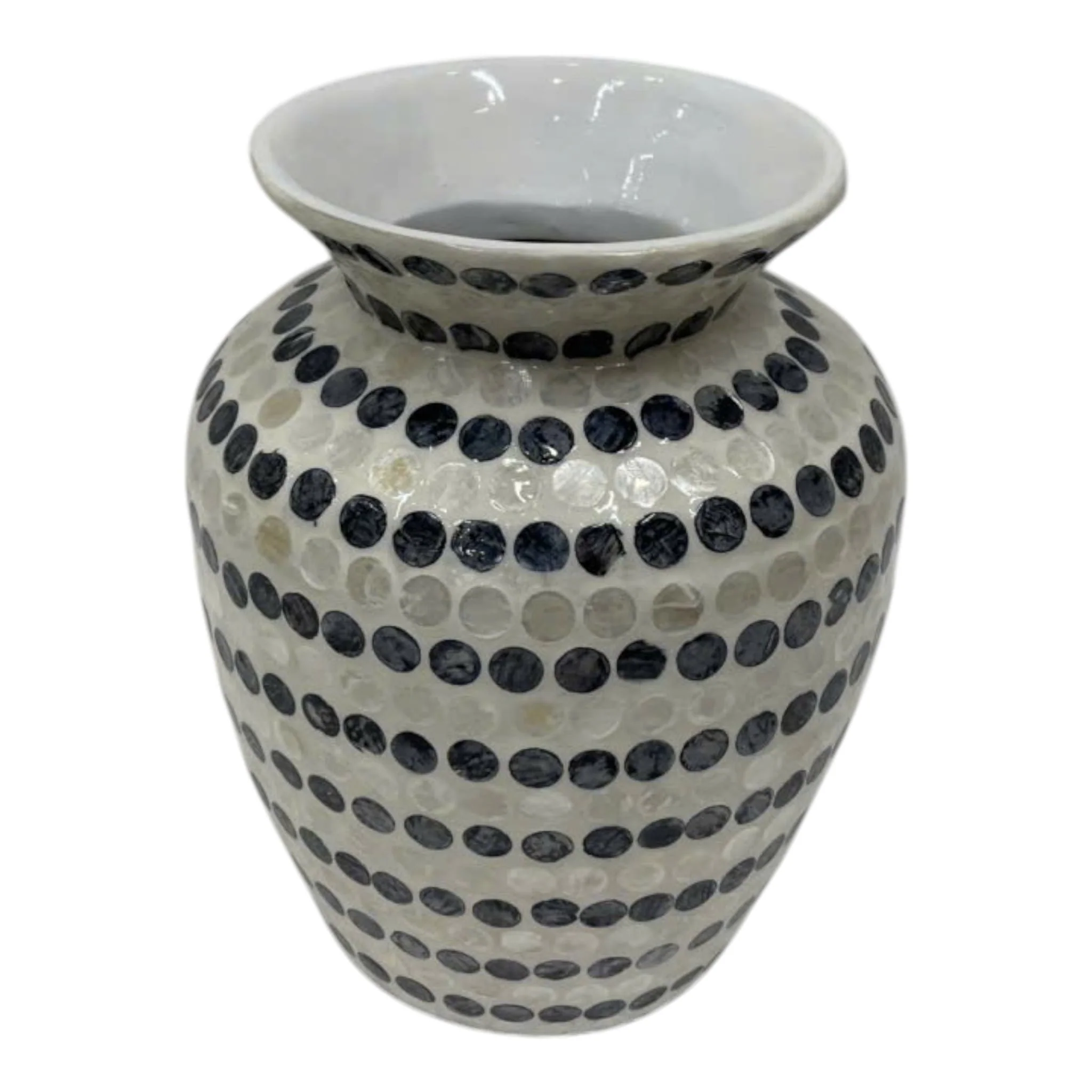 12x9" Capiz Dots Vase, Ivory/blue - Image 2