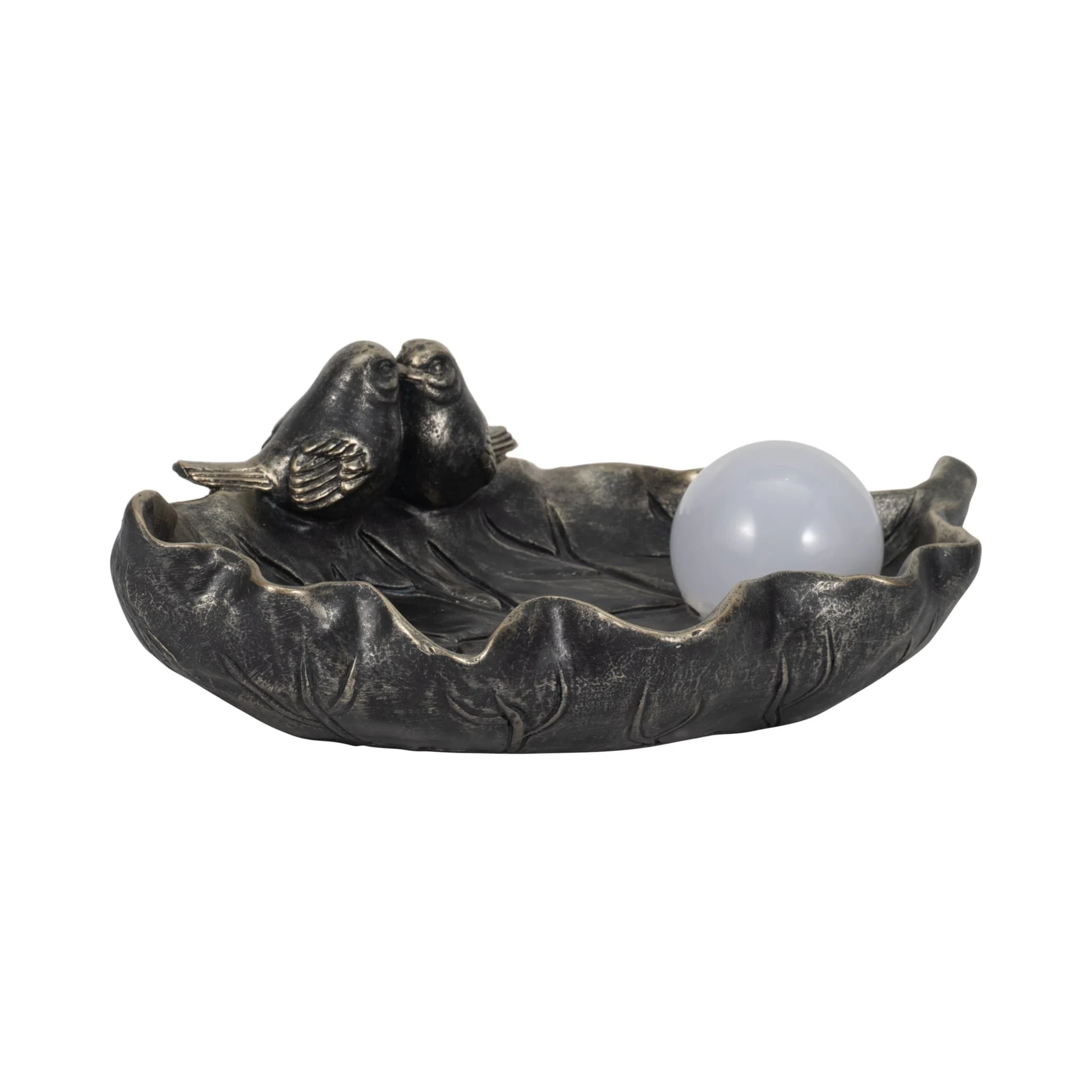 13" Birdbath With Solar Orb, Bronze - Image 3