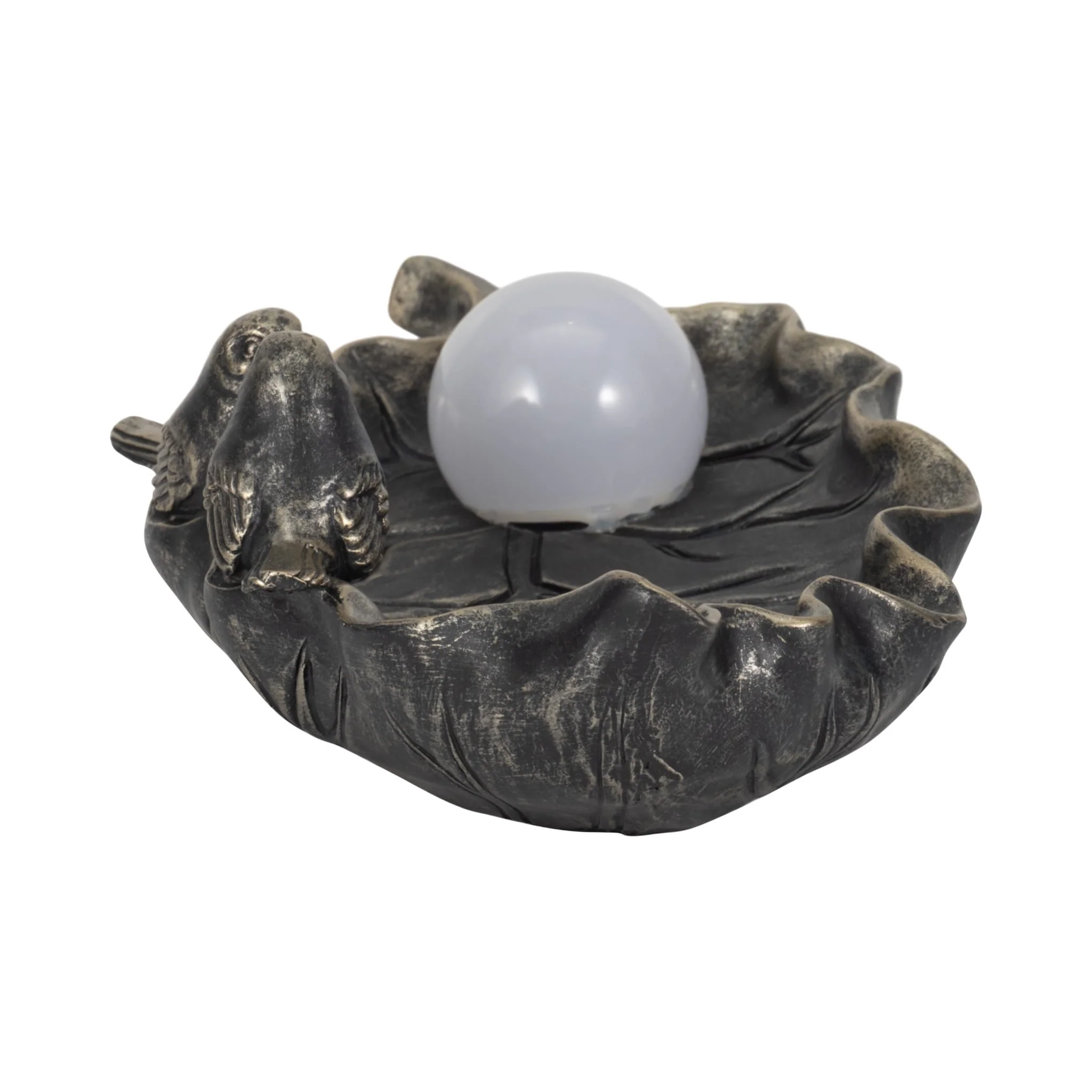 13" Birdbath With Solar Orb, Bronze - Image 4