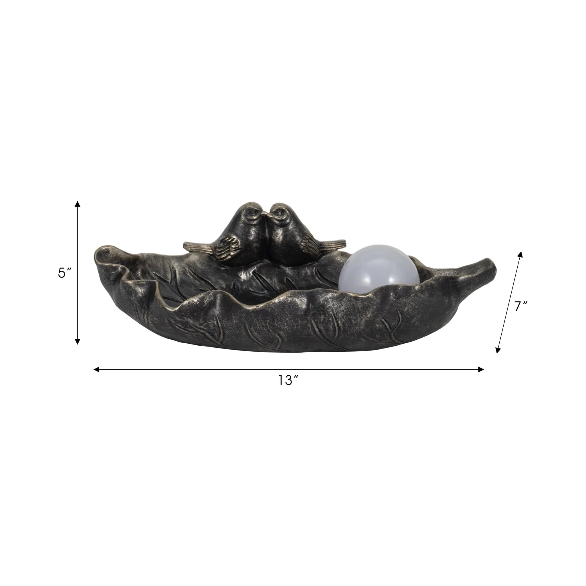 13" Birdbath With Solar Orb, Bronze - Image 9