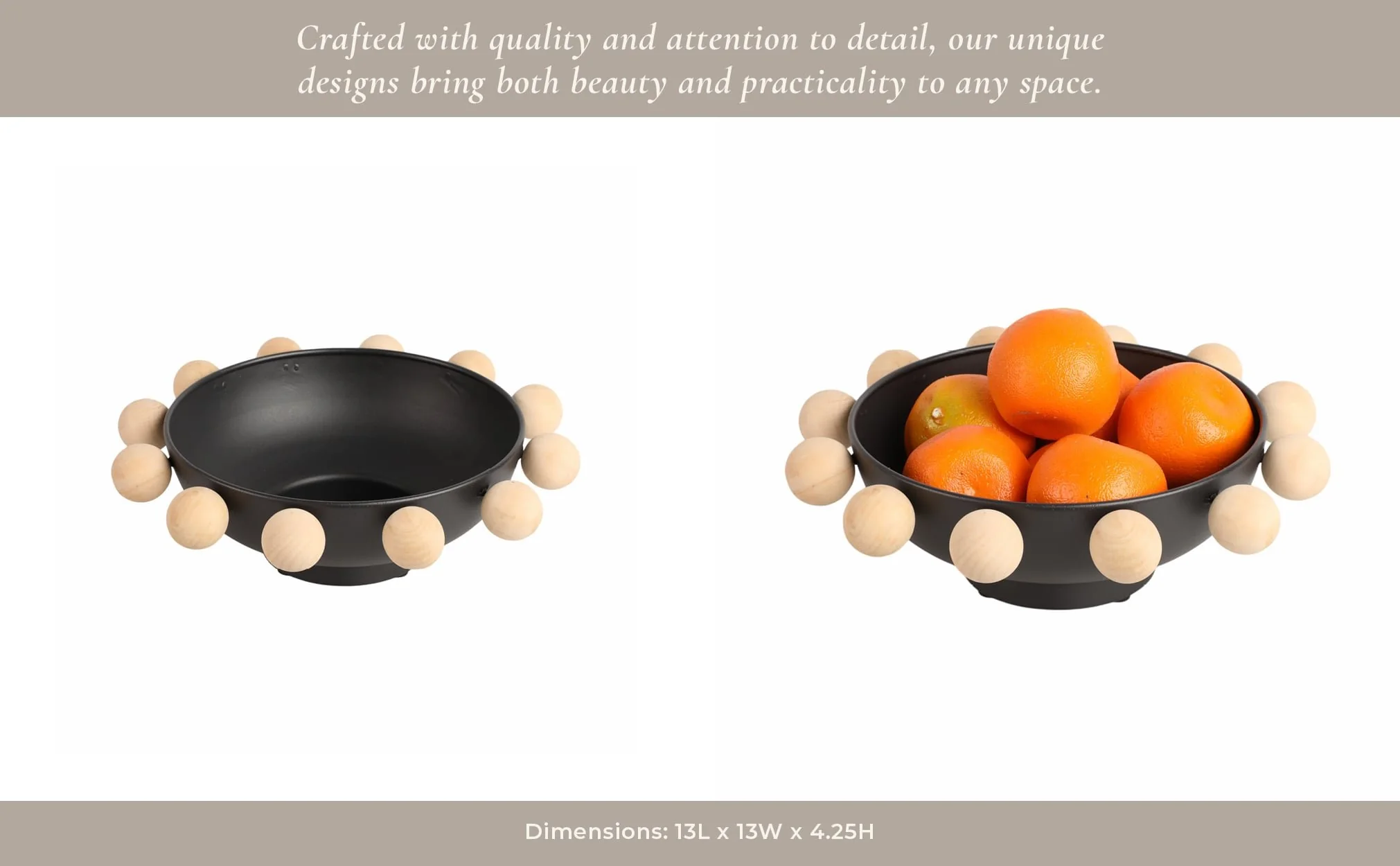 13" Bowl With Large Wooden Knobs, Black - Image 12