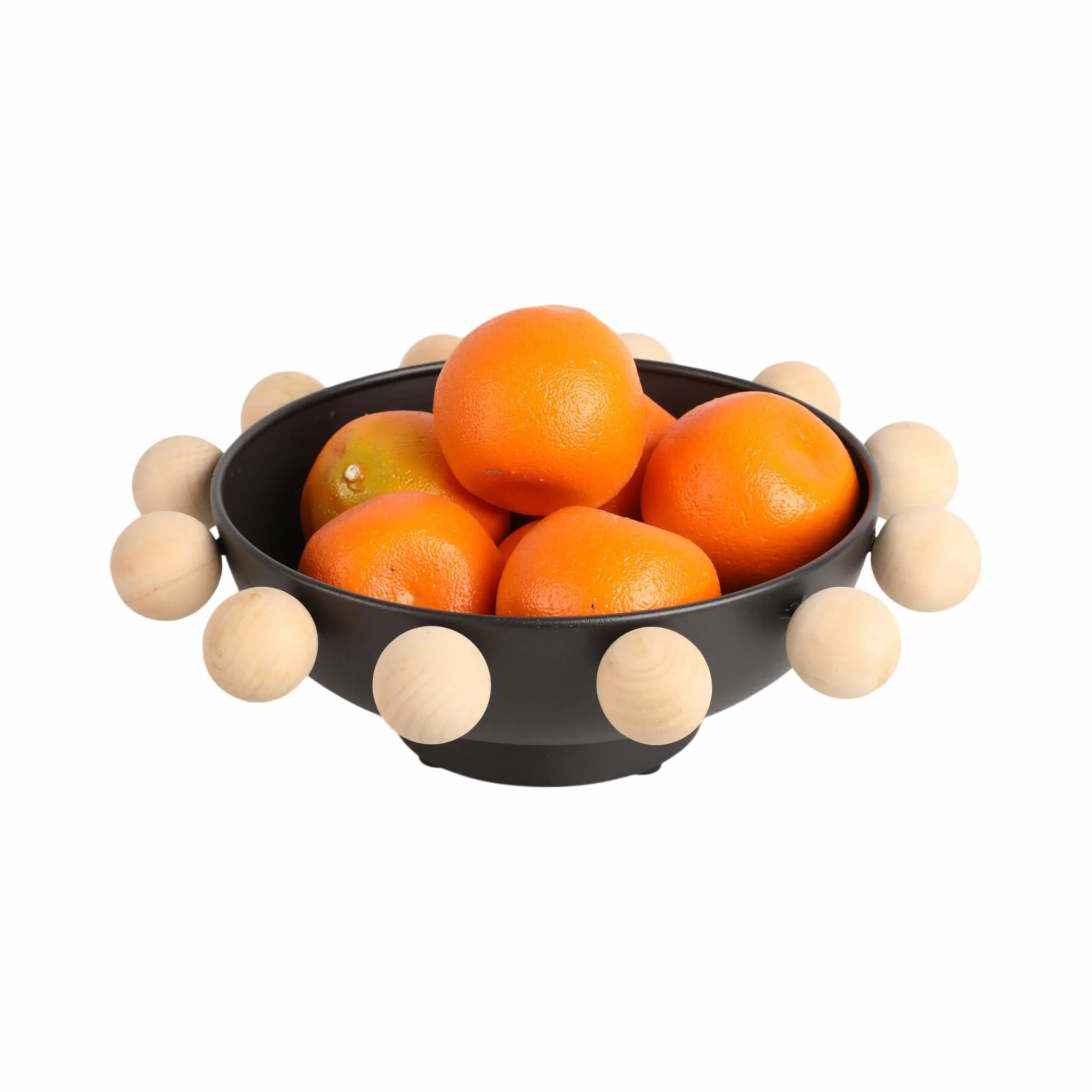 13" Bowl With Large Wooden Knobs, Black - Image 2