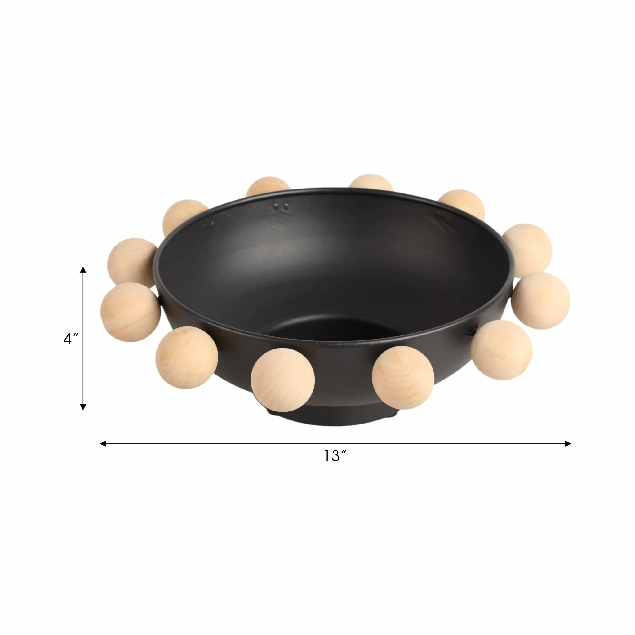 13" Bowl With Large Wooden Knobs, Black - Image 8