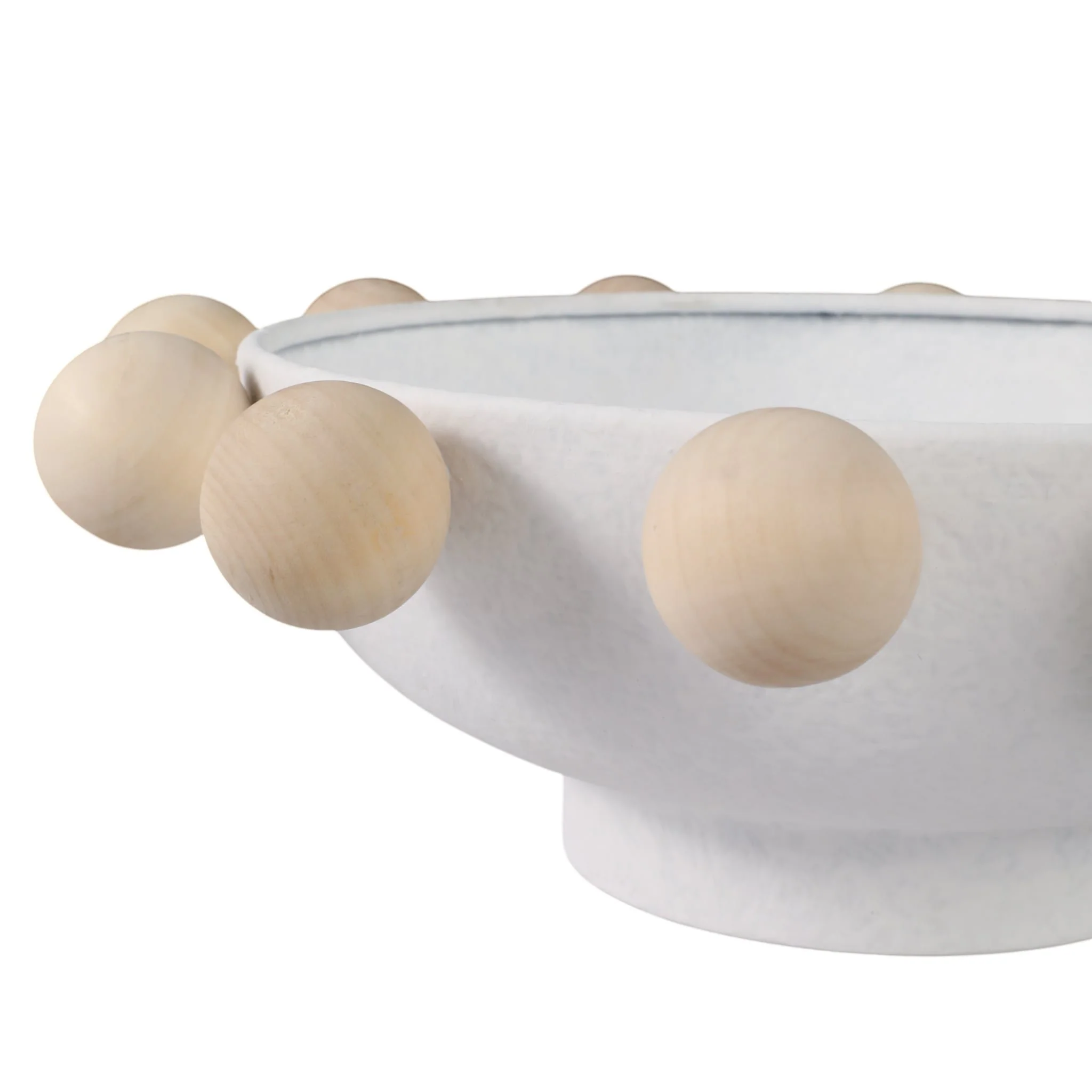 13" Bowl With Large Wooden Knobs, White - Image 6