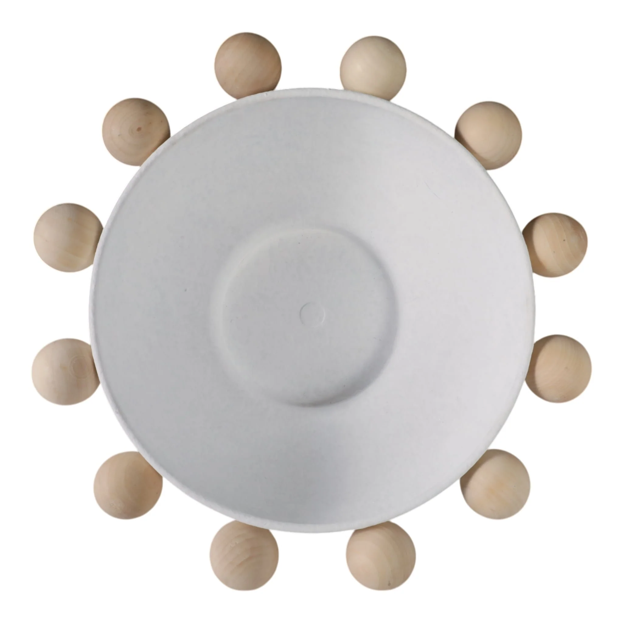 13" Bowl With Large Wooden Knobs, White - Image 7