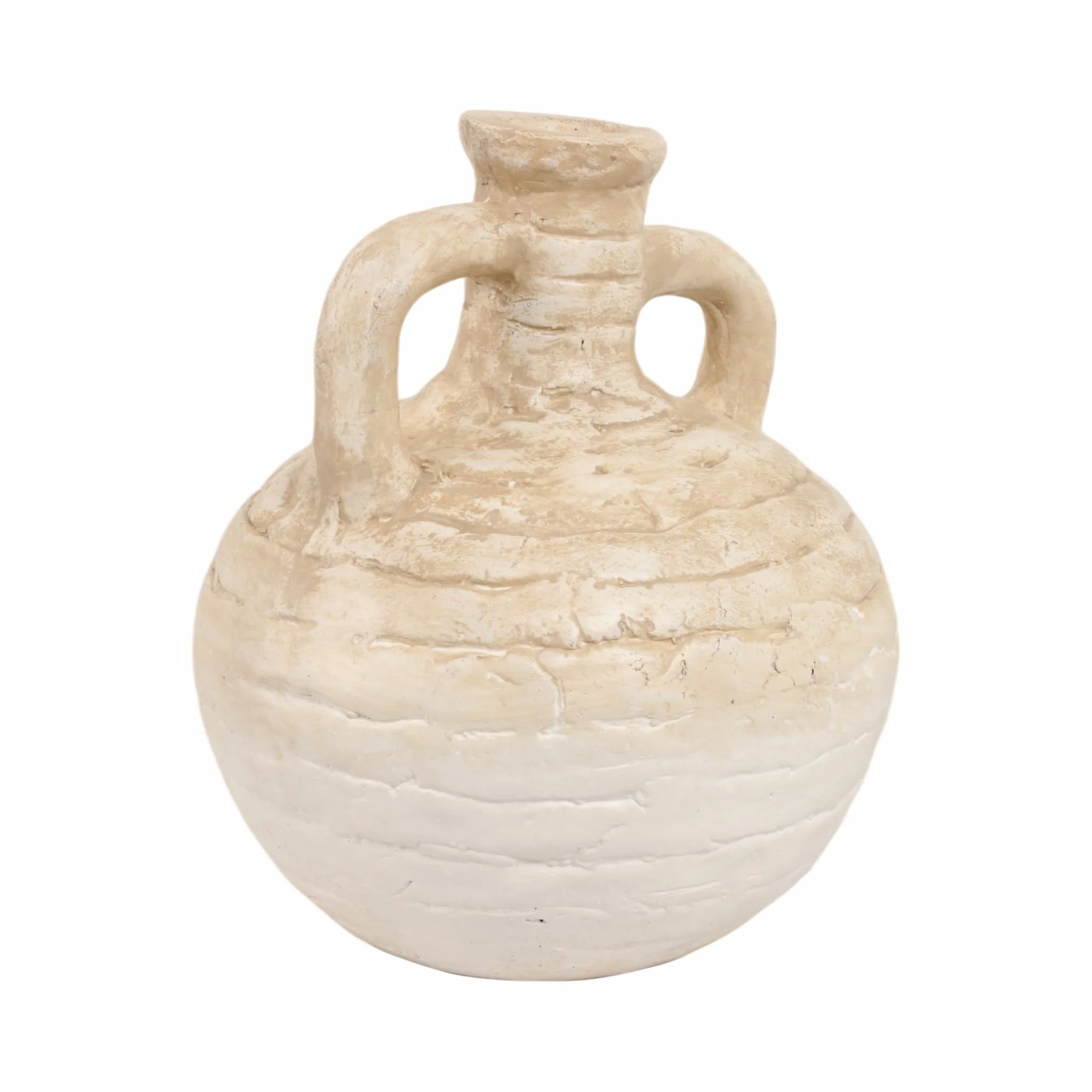 13" Bulbous Terracotta Eared Vase, Ivory - Image 3