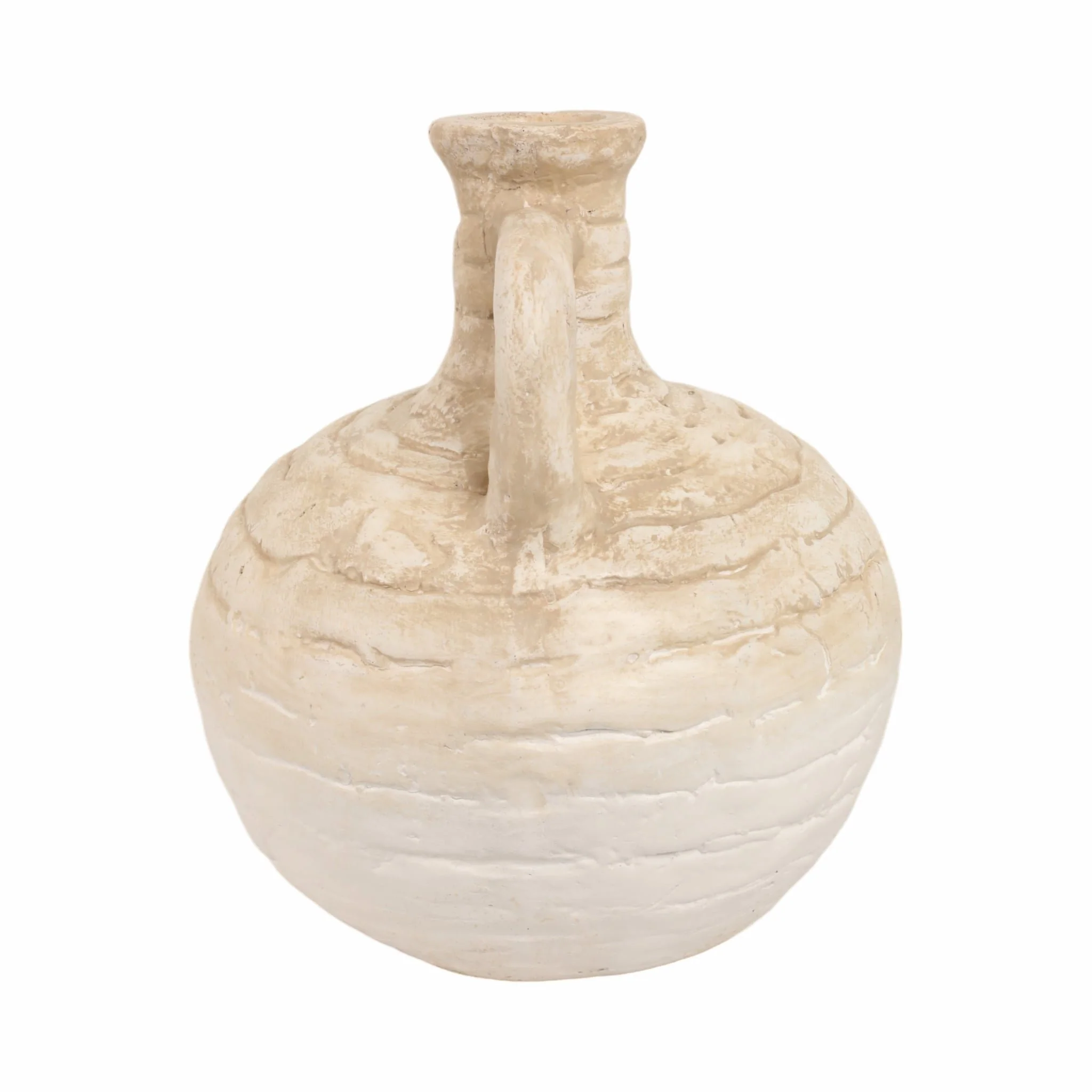 13" Bulbous Terracotta Eared Vase, Ivory - Image 4