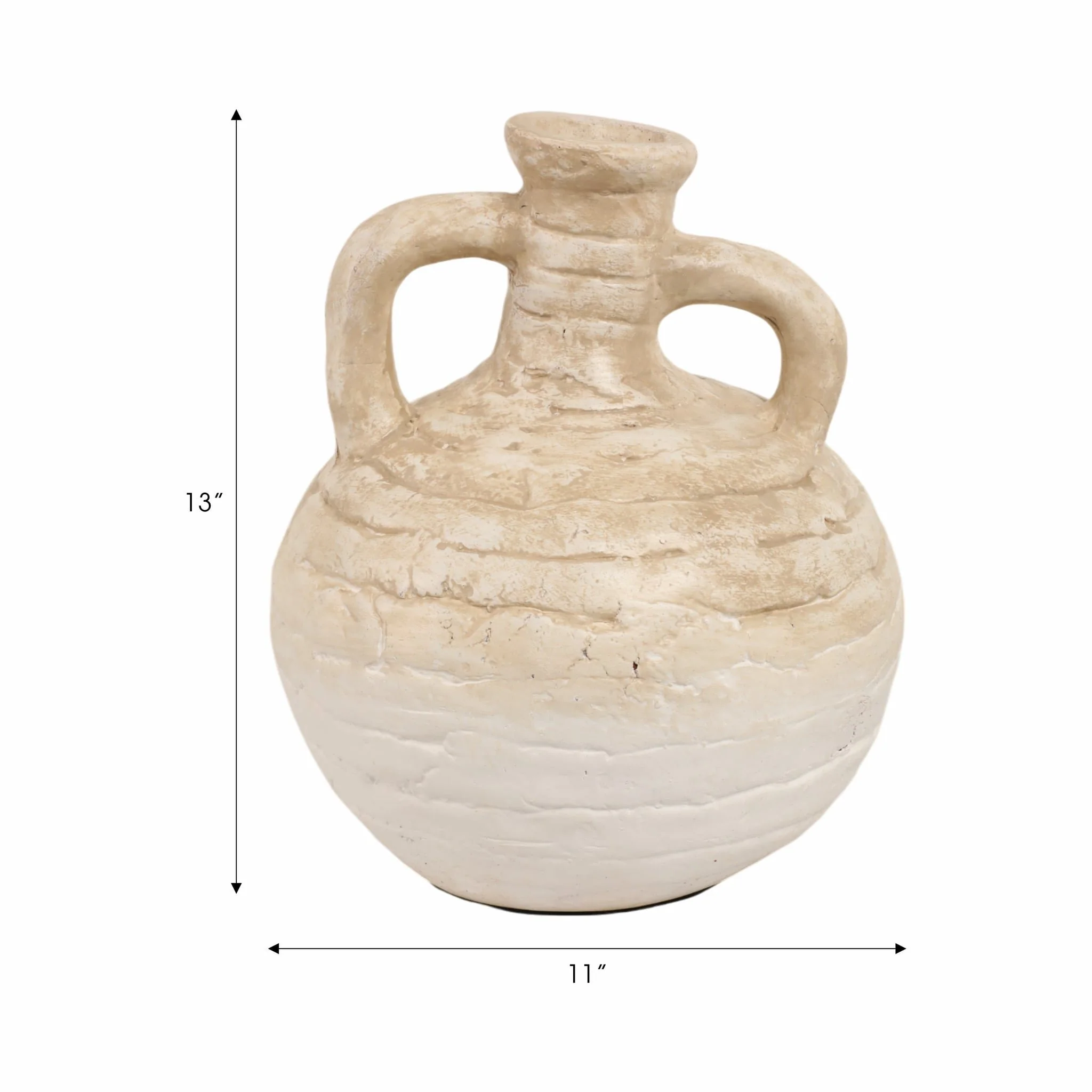 13" Bulbous Terracotta Eared Vase, Ivory - Image 9
