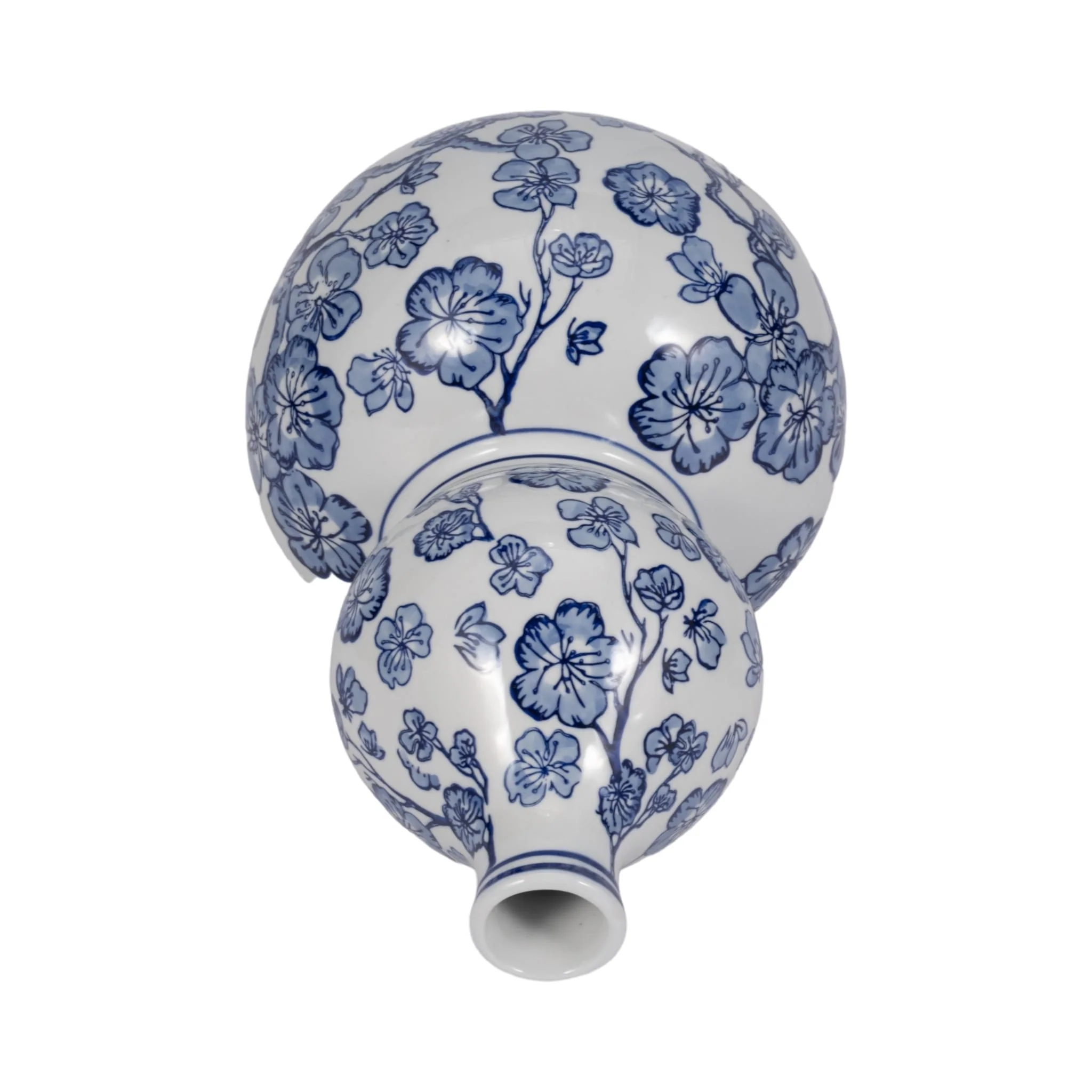 13" Cherry Blossom Chinoiserie Gourd Vase, Blue/wh - Image 5