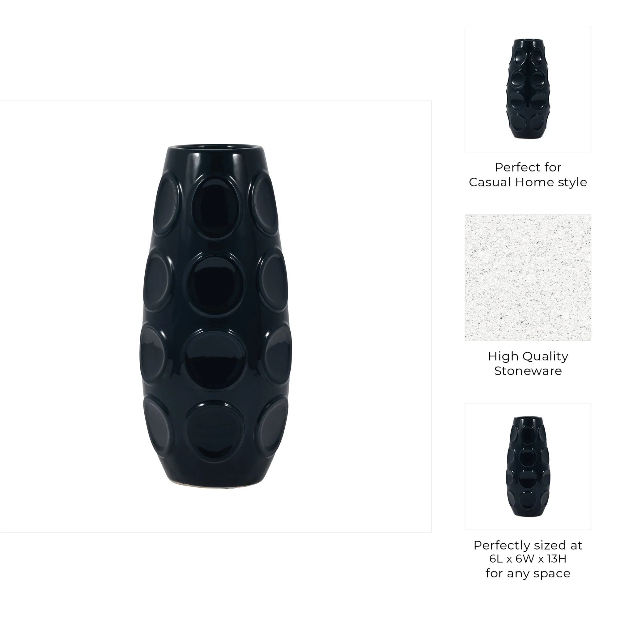 13" Circle Embossed Vase, Navy - Image 8