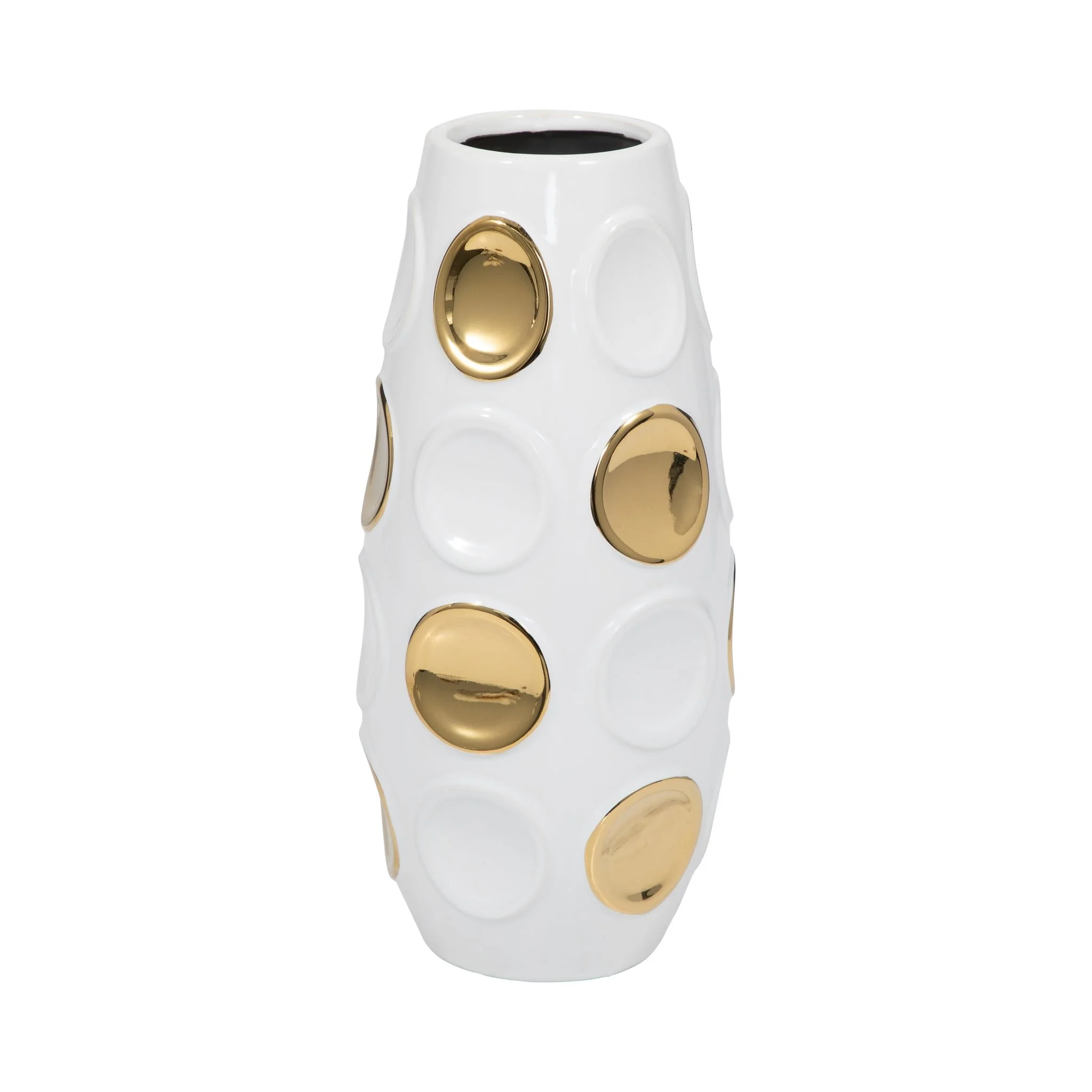 13" Circle Embossed Vase, White/gold - Image 3