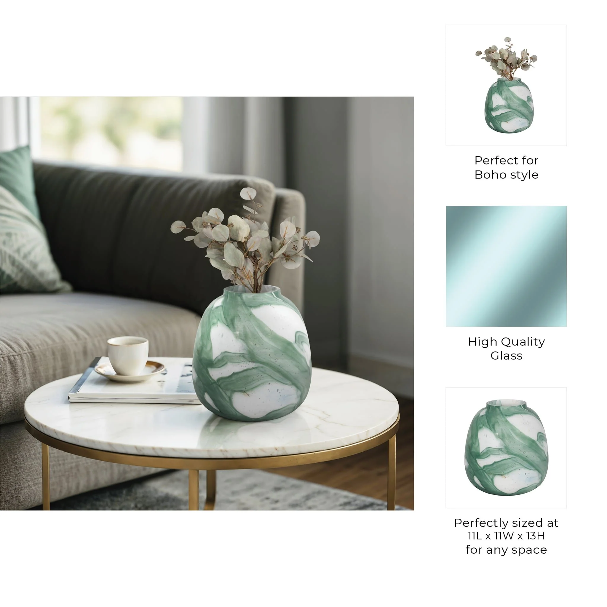 13" Ebb & Flow Vase, Green/clear - Image 9