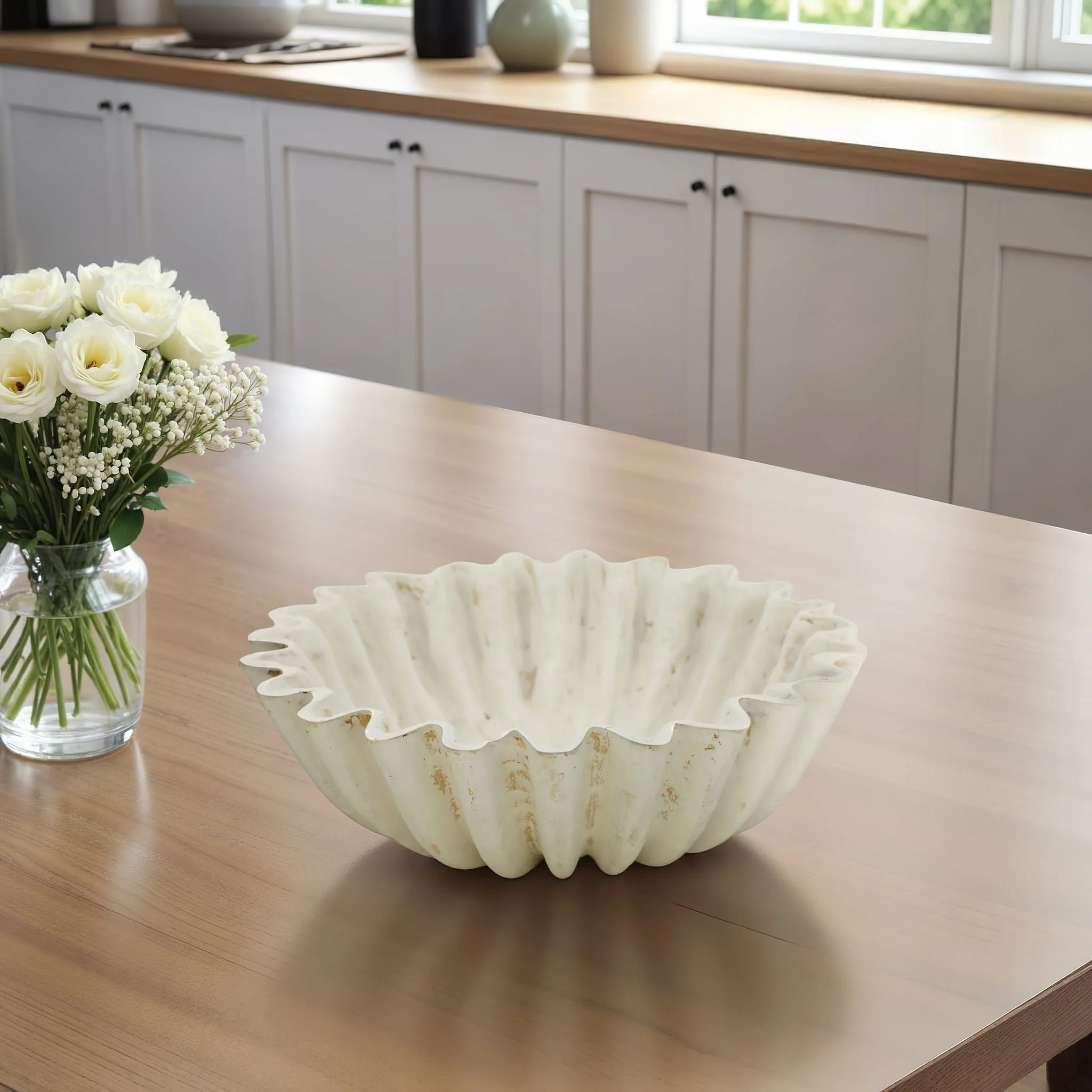 13" Fluted Paper Mache Bowl, Ivory - Image 9