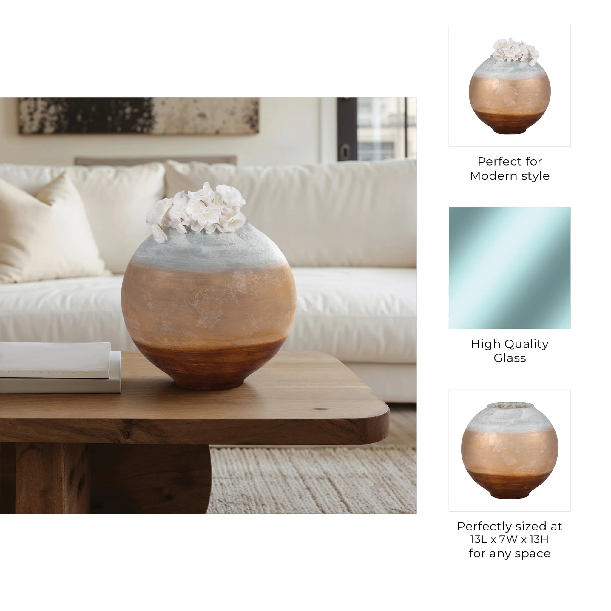 13" Gold Ombre Round Vase, White/gold - Image 10