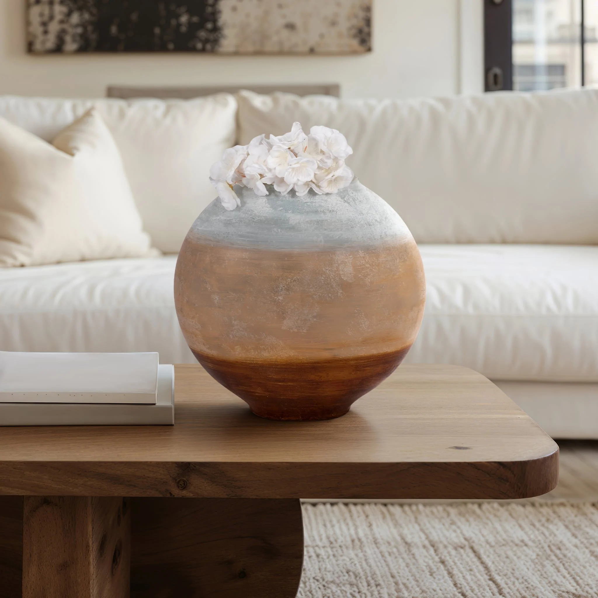 13" Gold Ombre Round Vase, White/gold - Image 11