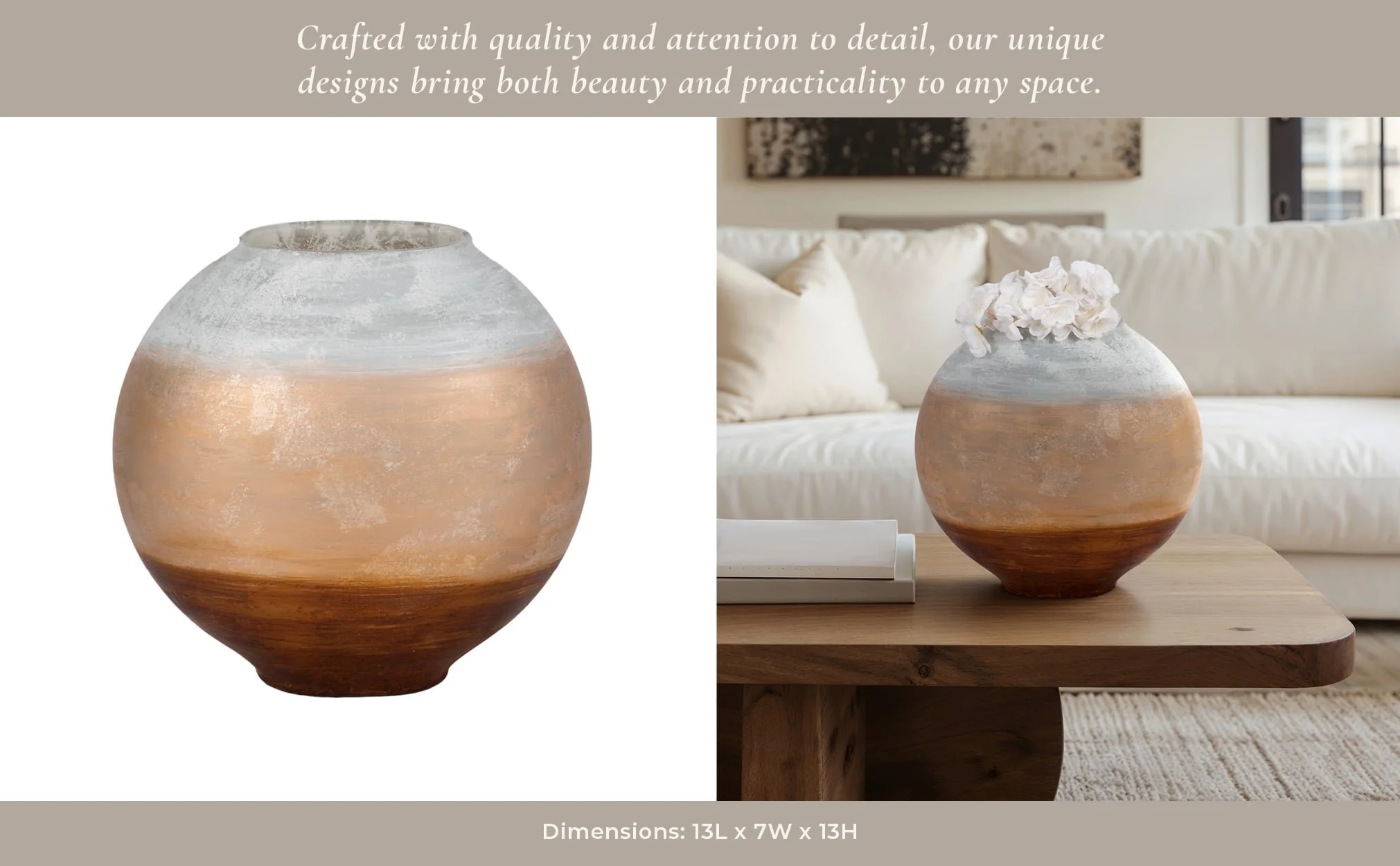 13" Gold Ombre Round Vase, White/gold - Image 12
