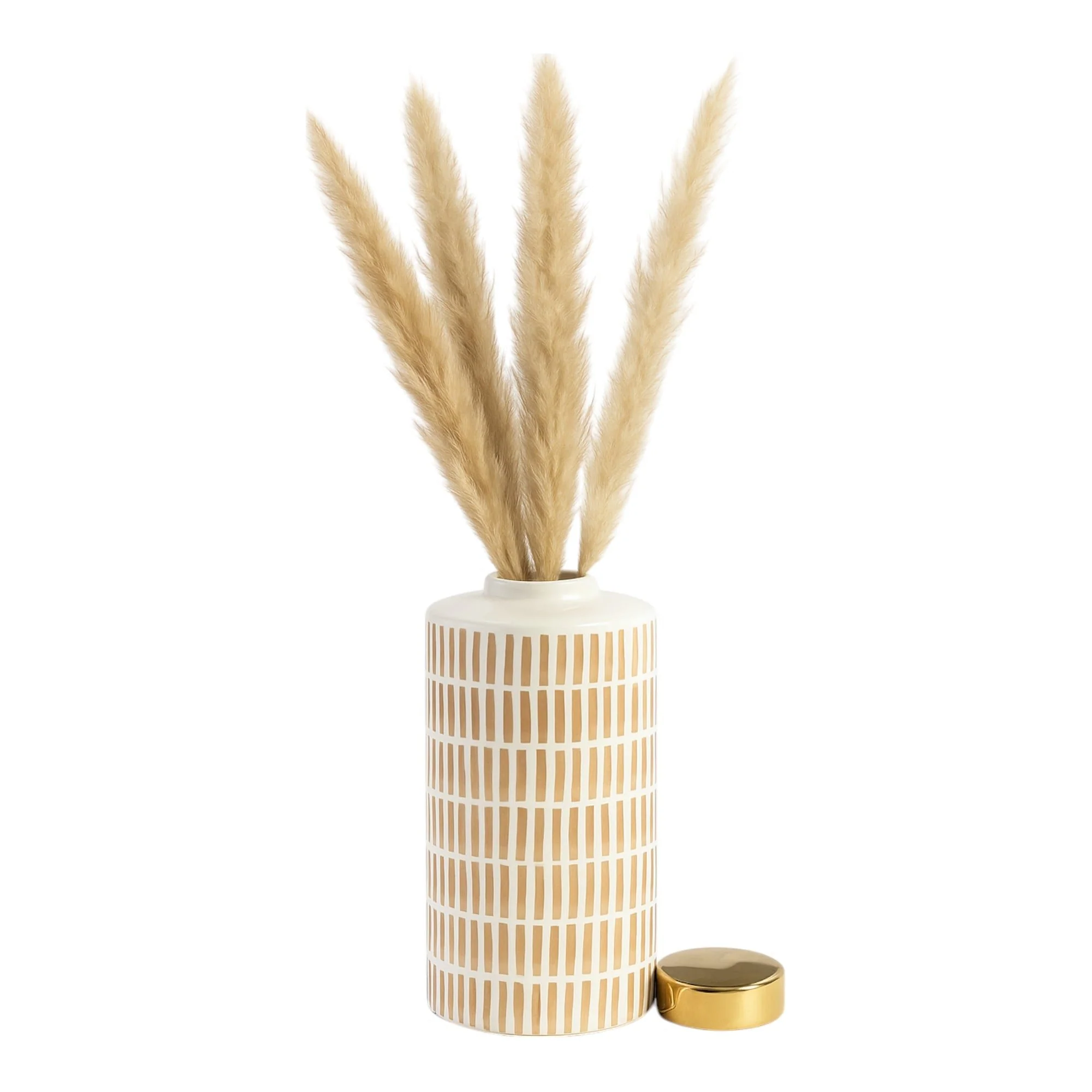 13" Jar W/ Gold Lid, Tan - Image 2