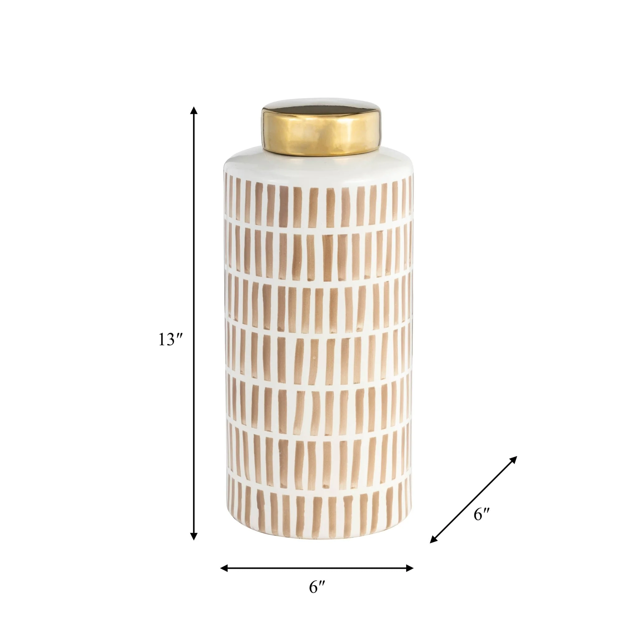 13" Jar W/ Gold Lid, Tan - Image 9