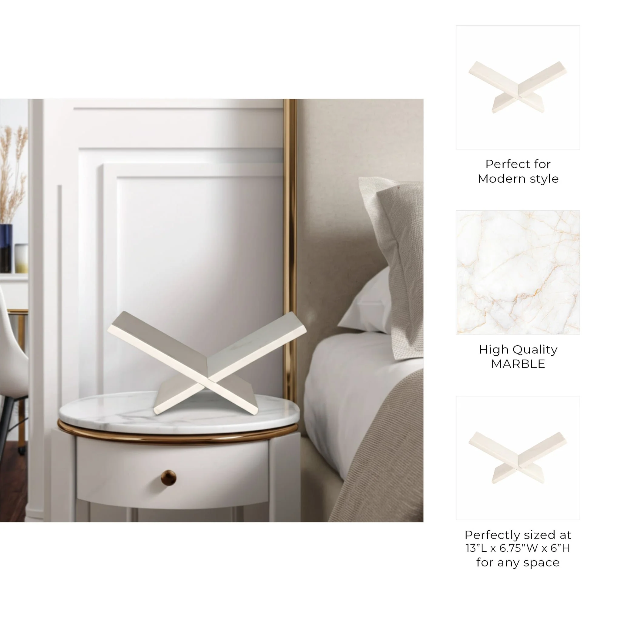 13" Marble Bookstand, White, Kd - Image 10