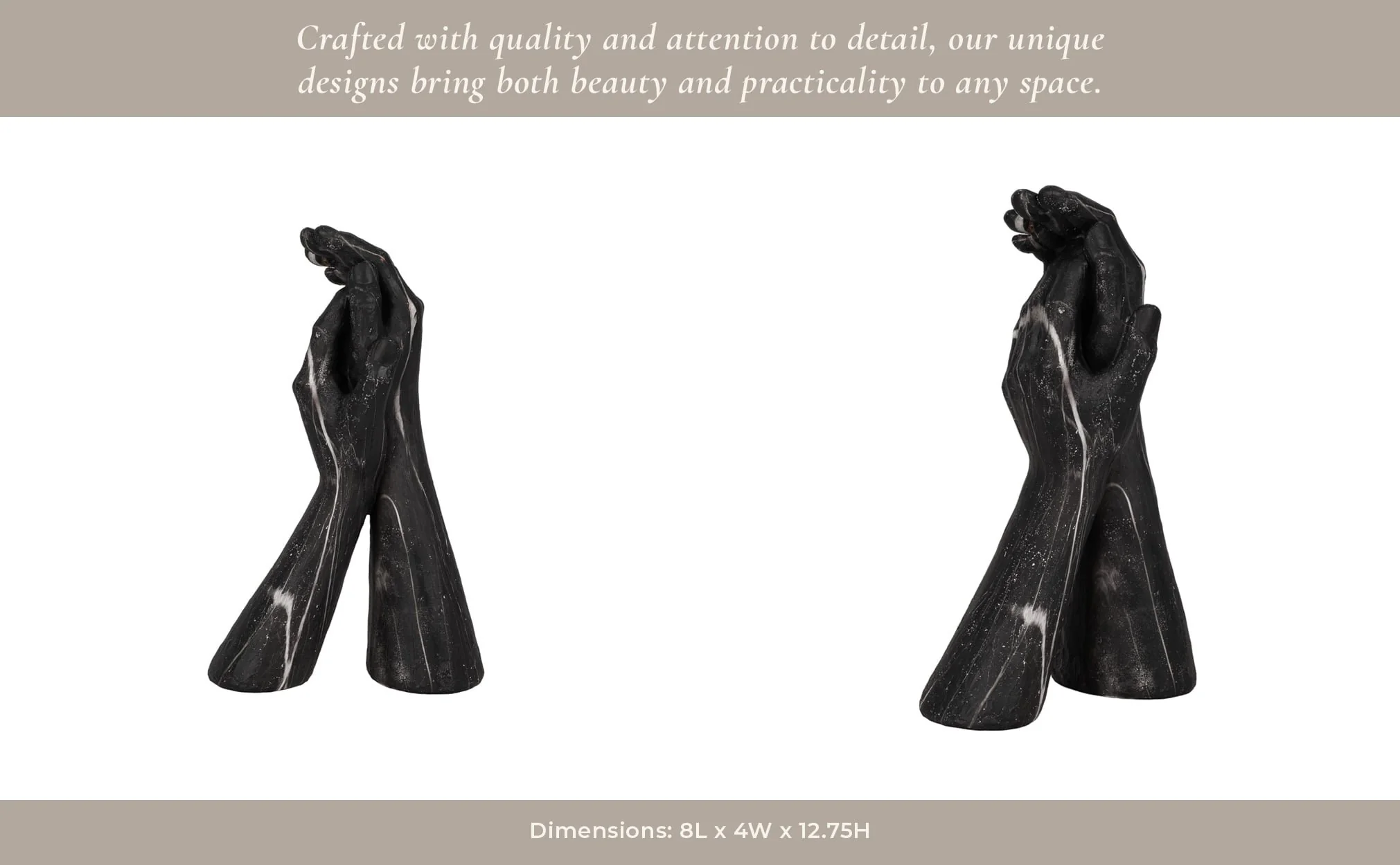 13" Marbled Hands Sculpture, Black/white - Image 13