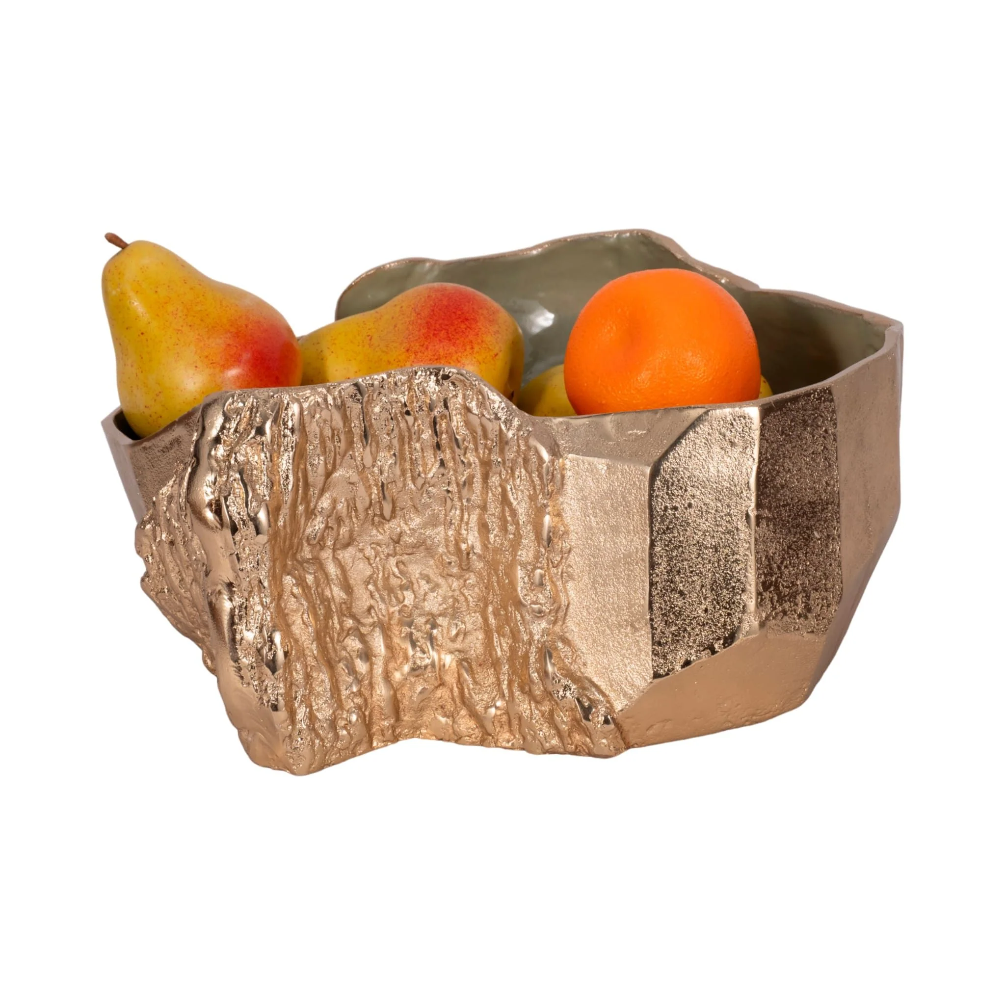 13" Metal Trunk Bowl With Color Inside, Gold/green - Image 2