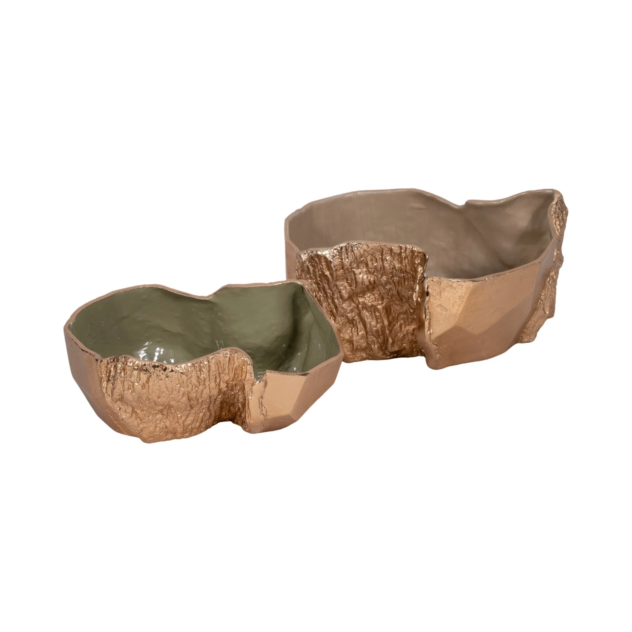 13" Metal Trunk Bowl With Color Inside, Gold/green - Image 8