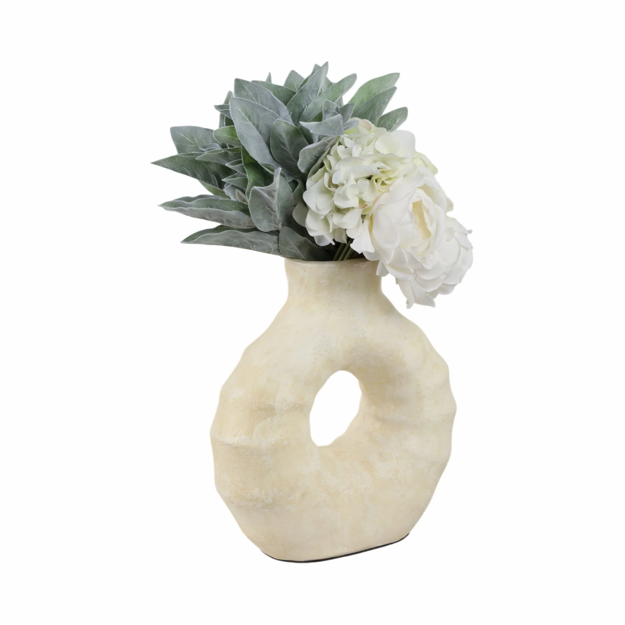 13" Ridged Open Cut-out Terracotta Vase, Ivory - Image 2