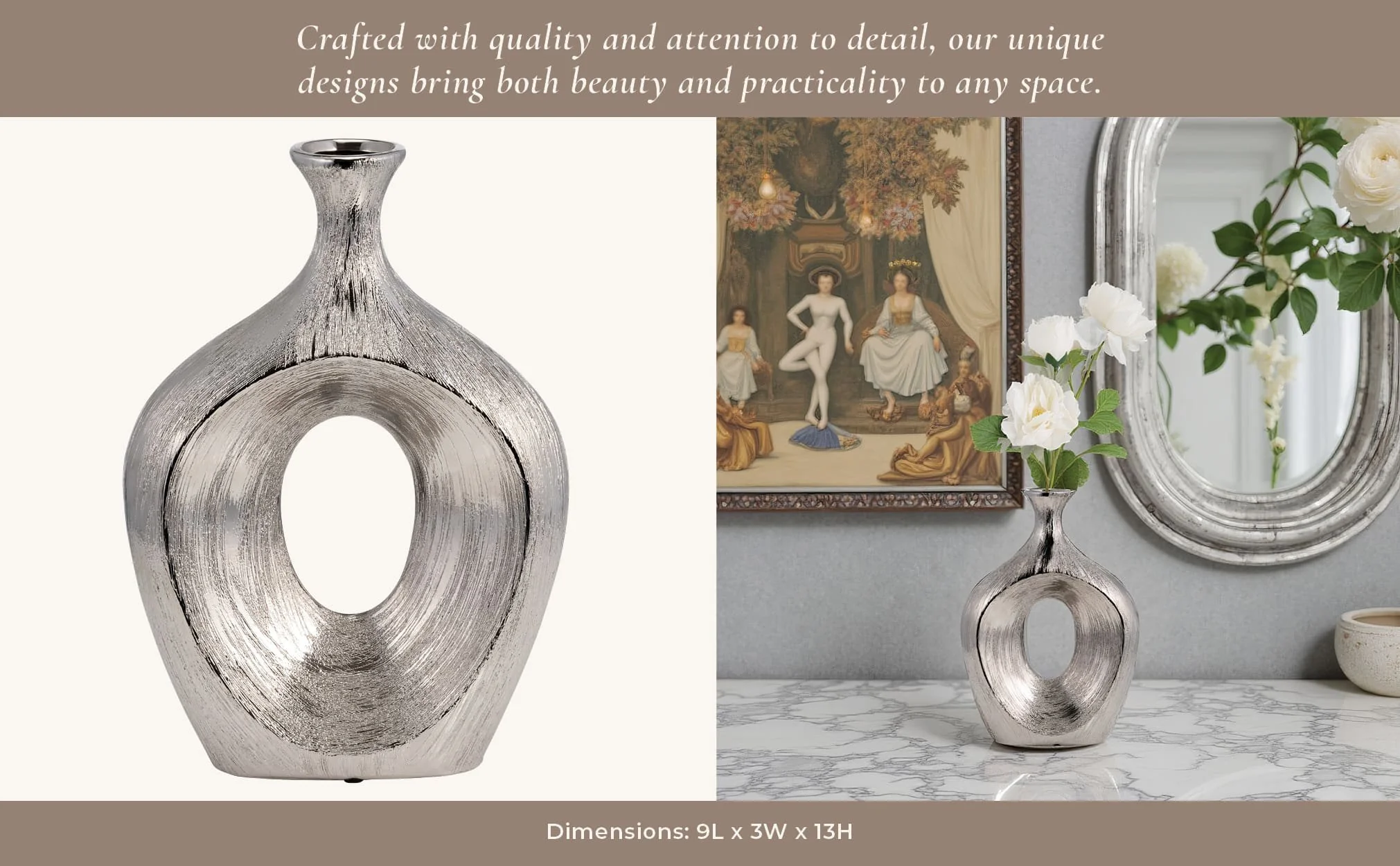 13" Scratched Oval Vase Cut-out, Silver - Image 10