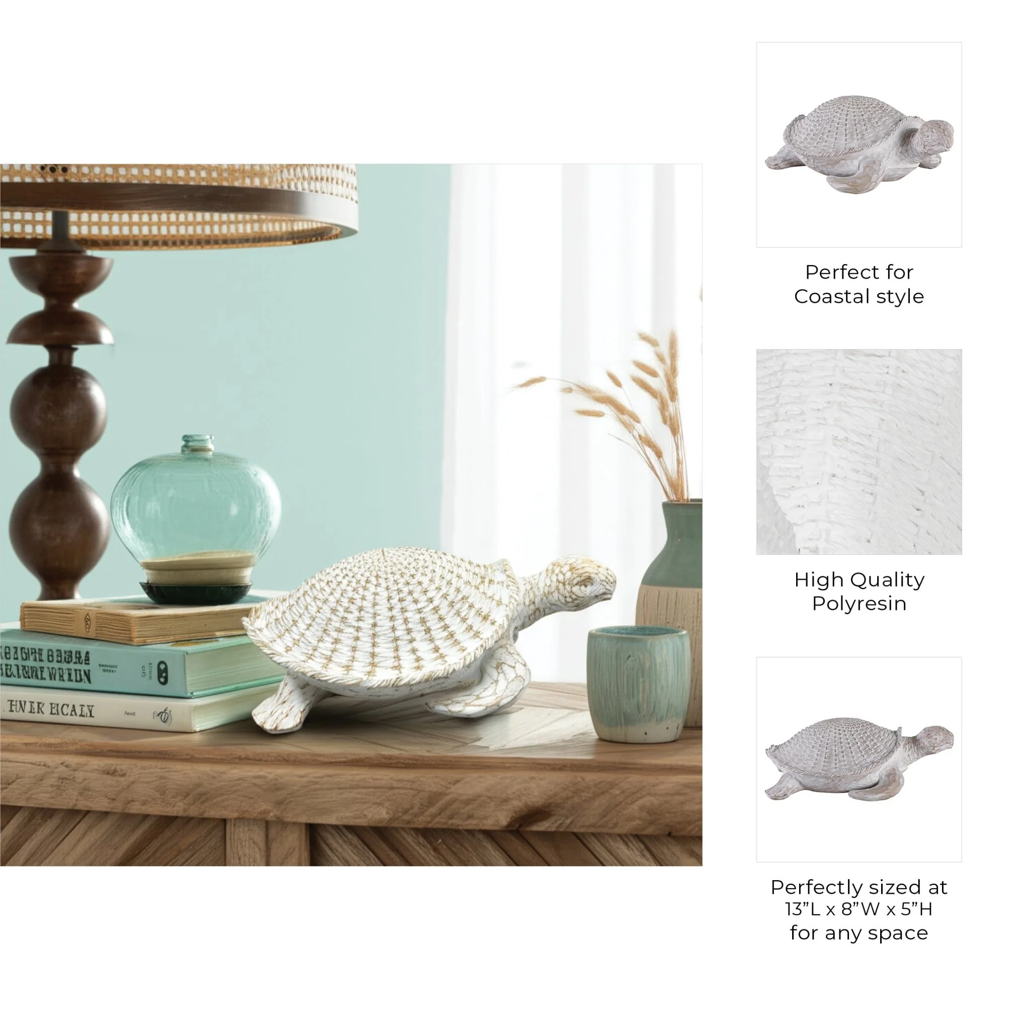 13"  Sea Turtle Woven Pattern, White - Image 9