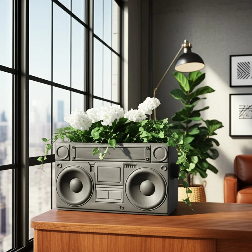 13" Stereo Planter, Grey - Image 11